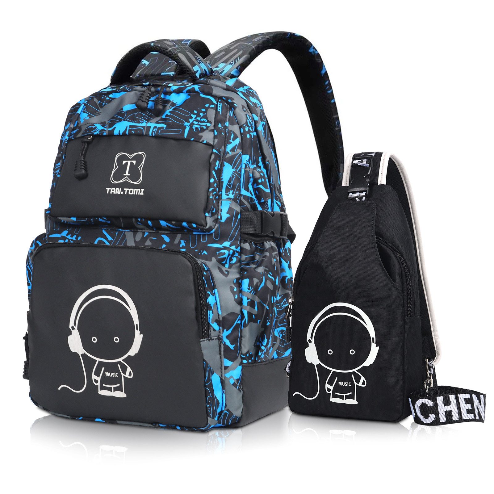 TAN.TOMI Schulrucksack Rucksack Jungen Schulrucksack Mädchen Teenager Jugendliche Daypacks, Kinder Reflektierender Schultasche Outdoor Camping Groß Schulranzen
