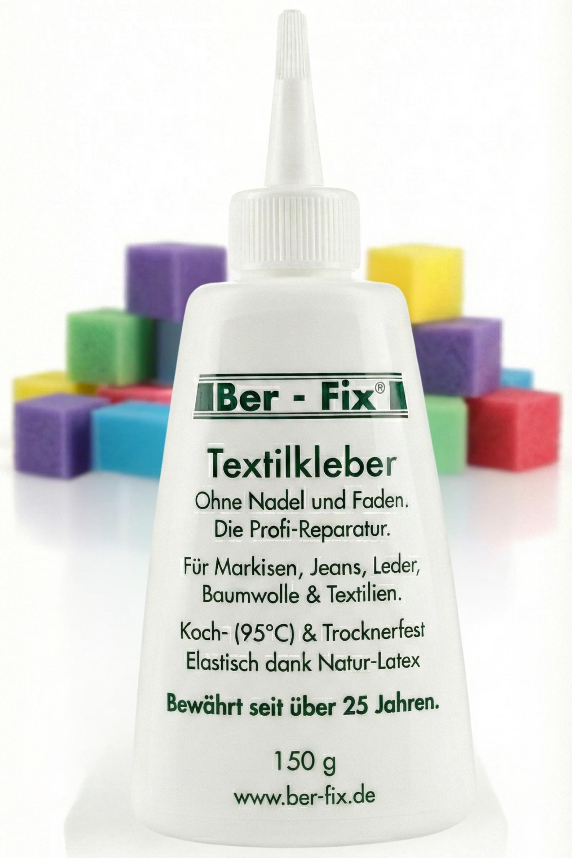 Ber-Fix Textilkleber,Stoffkleber Set mit 12 Mini-Schwämme, (Set), einfach anzuwenden, waschbar bis 95 °C, stark aber flexibel