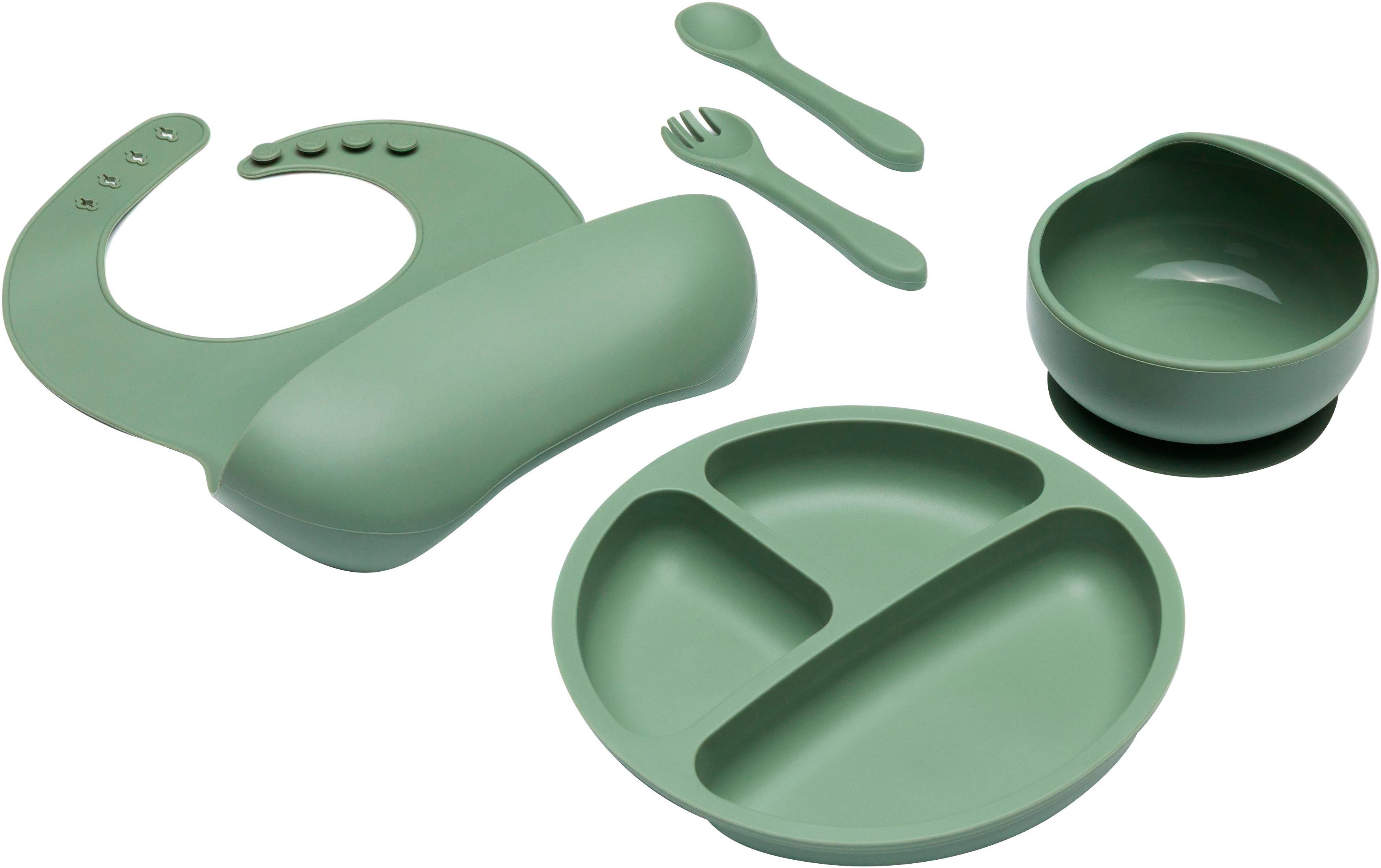 Fillikid Kindergeschirr-Set Silikonset (4-tlg), 1 Personen, Silikon, inkluisve Lätzchen