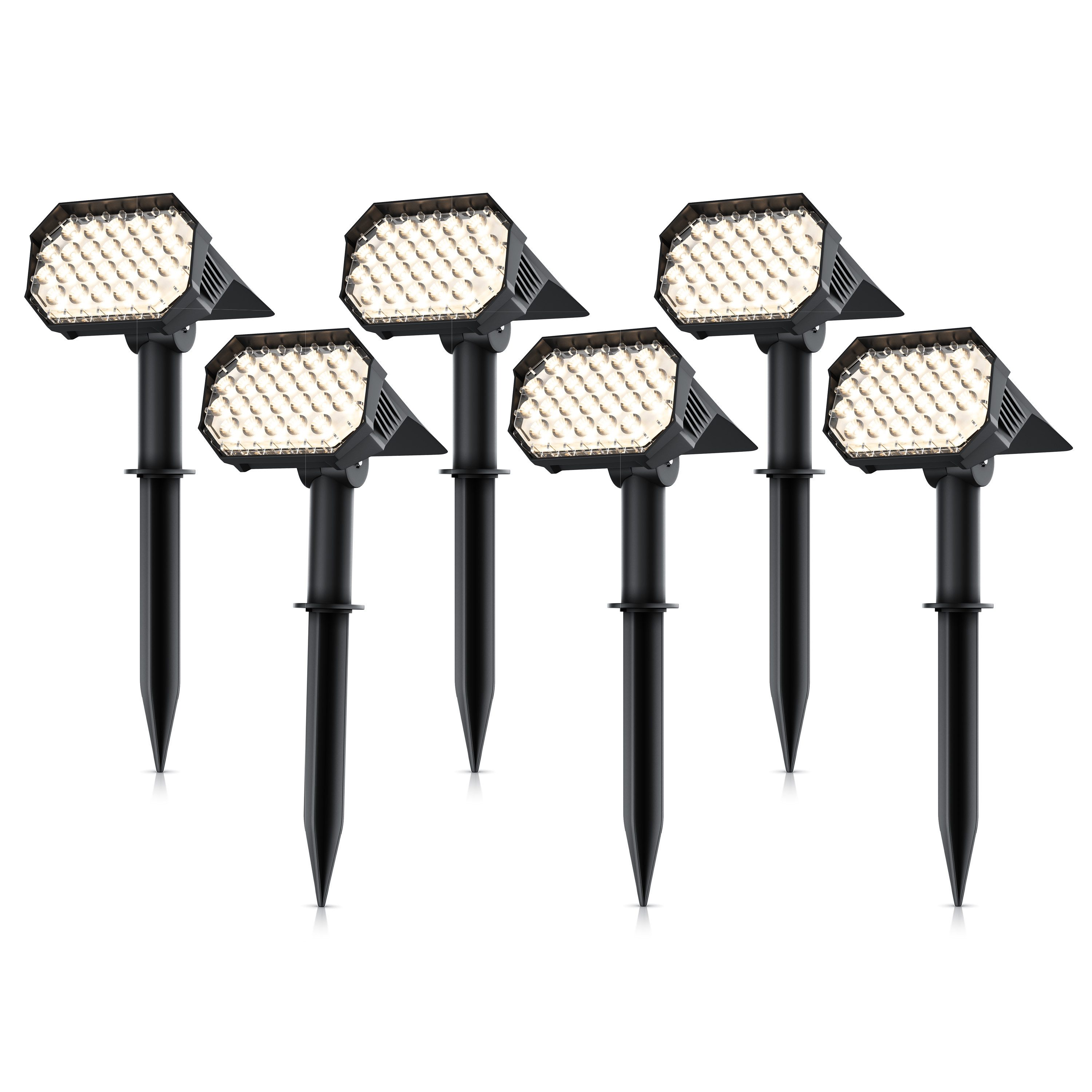 Brandson LED Gartenstrahler Solar Erdspießleuchte, Akku Gartenleuchte, Solarspotlight Wandmontage, Ein-/Ausschalter; mehrere Helligkeitsstufen, LED fest integriert, Warmweiß, Solarstrahler 80 Lumen, Solarleuchte warnweiß, für Garten, Balkon IP65