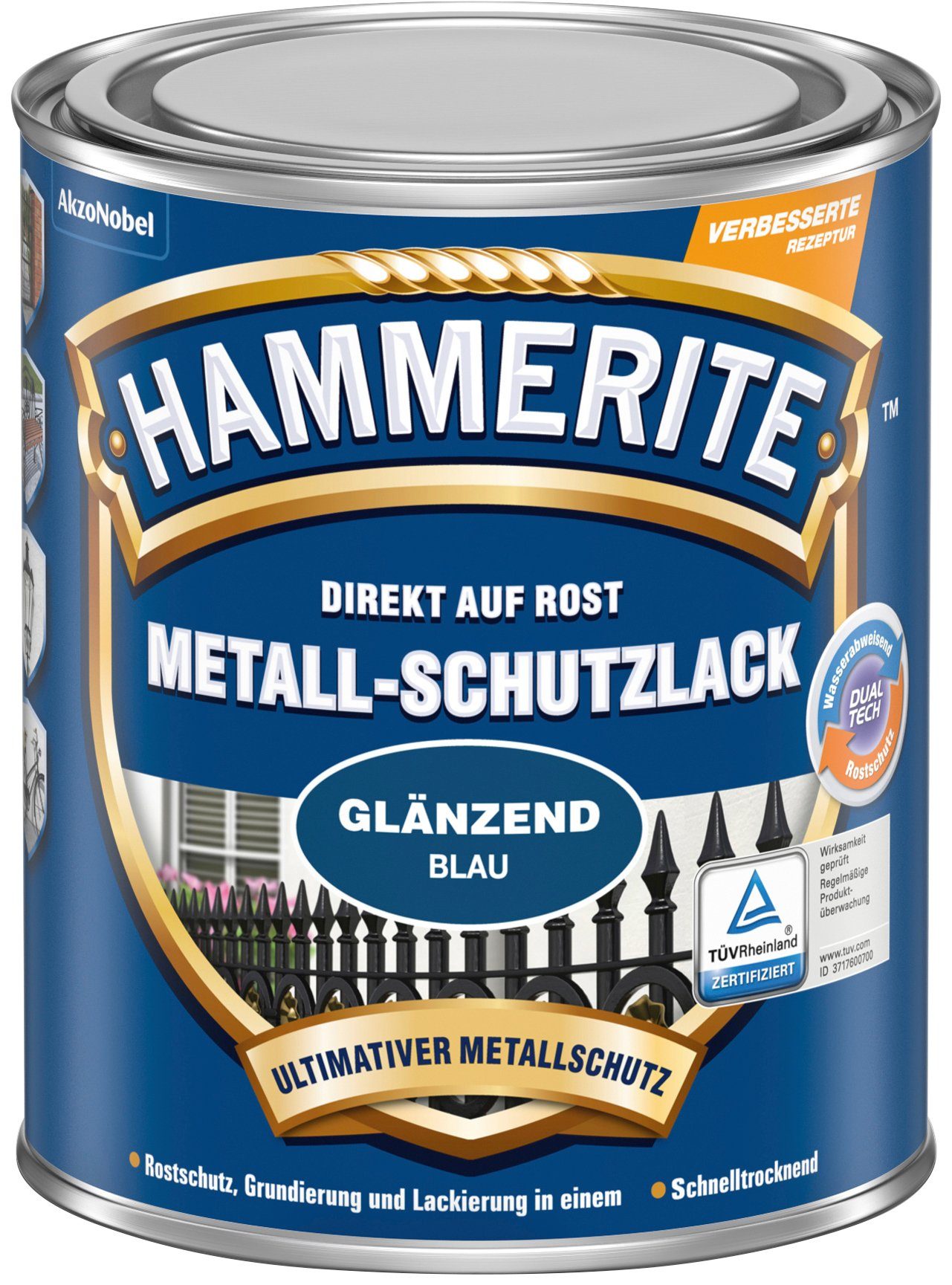 AUF Hammerite  glänzend, Metallschutzlack Liter ROST, 0,25 DIREKT