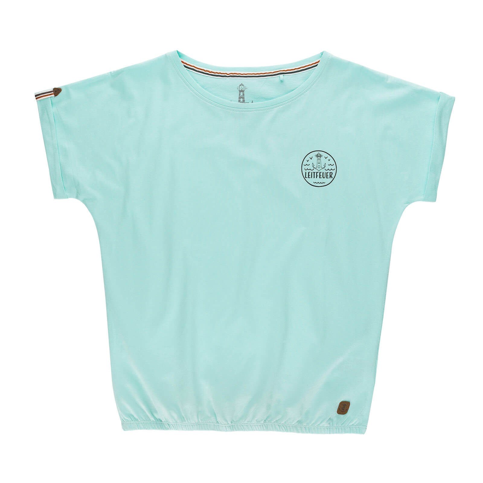 Saum Damen und aqua mit angeschnittenen im Sommershirt Gummizug Ärmeln T-Shirt Leitfeuer