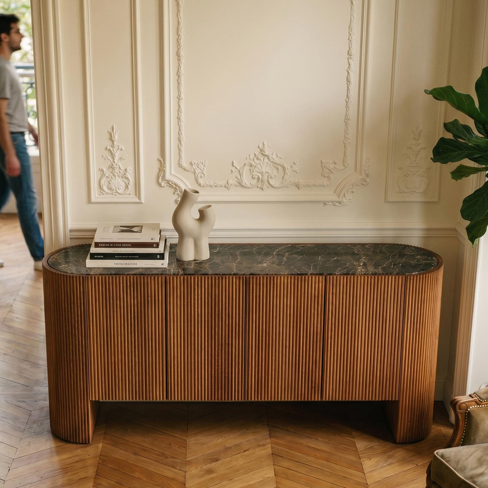 IDIMEX Sideboard TABORA, Kommode aus massivem Mangoholz mit Emperador Marmorplatte Dunkelbraun