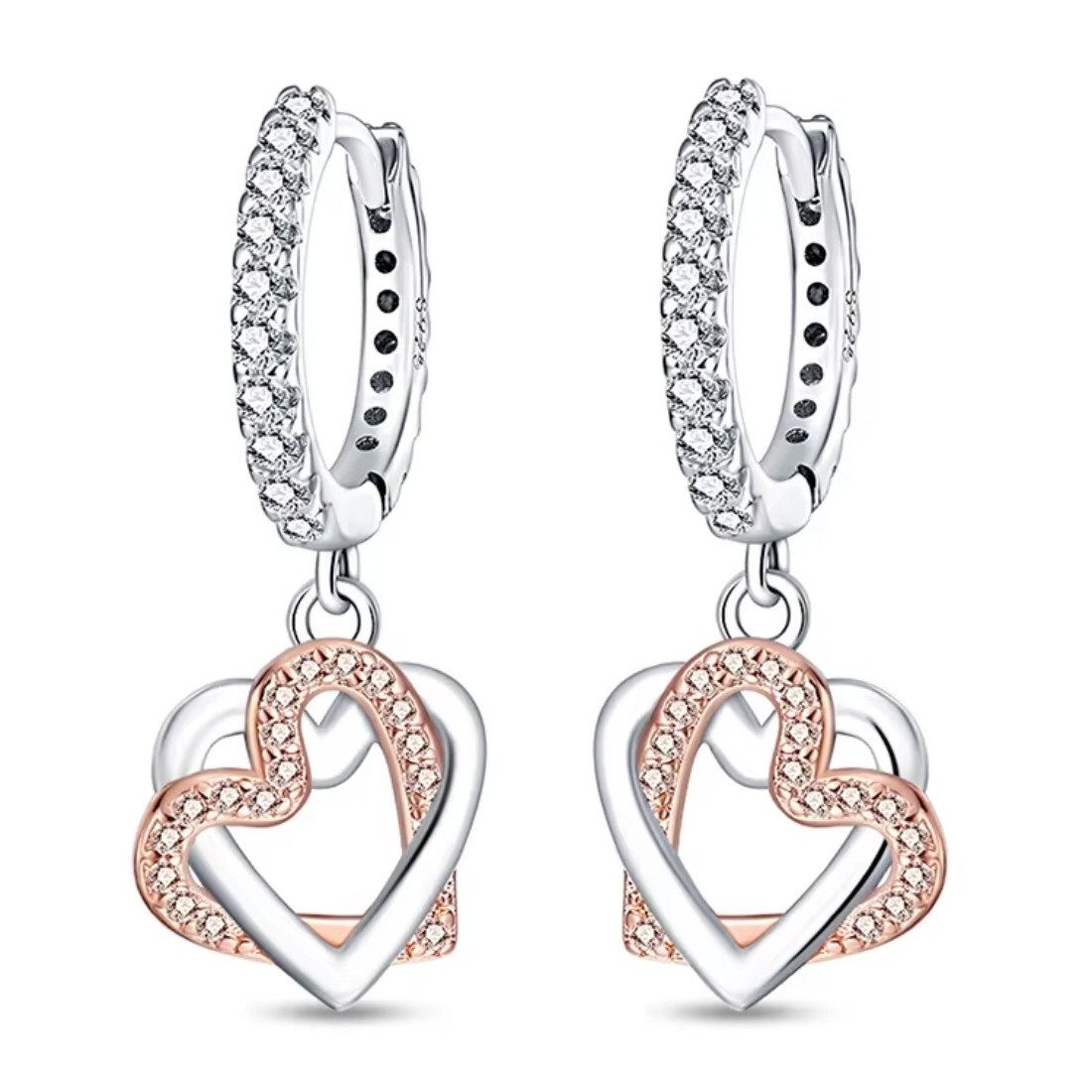 ELLAWIL Paar Creolen Ohrcreolen Ohrschmuck Hoop Herz Disign Herzcreolen Doppelherz (GESCHENKIDEE), inklusive Geschenkschachtel