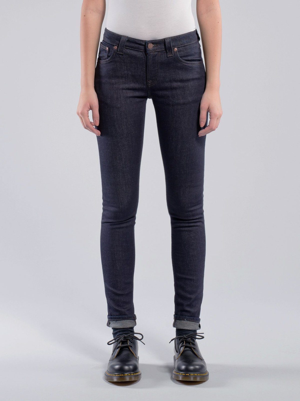 Nudie Jeans Skinny-fit-Jeans Damen Stretch Hose - Skinny Lin Dry Steel W29  L34