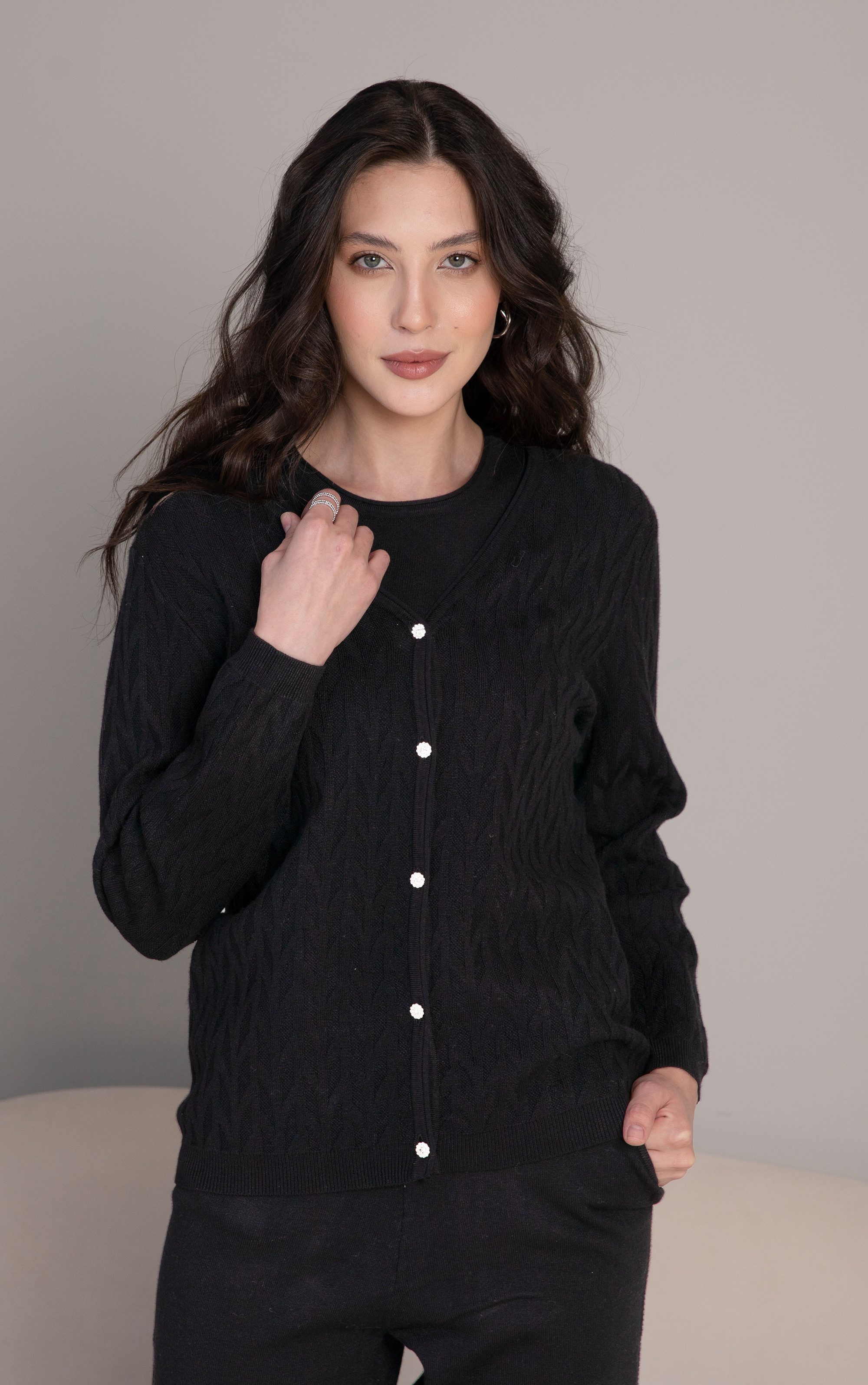 Passioni Strickjacke Twinset in Schwarz mit günstig online kaufen