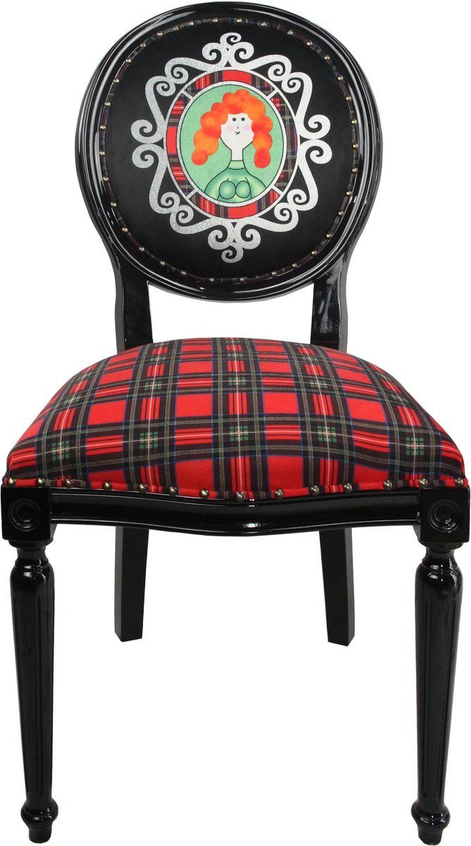 Casa Padrino Esszimmerstuhl Barock Luxus Esszimmer Stuhl ohne Armlehnen Schottland Karo / Schwarz Woman - Designer Stuhl - Limited Edition