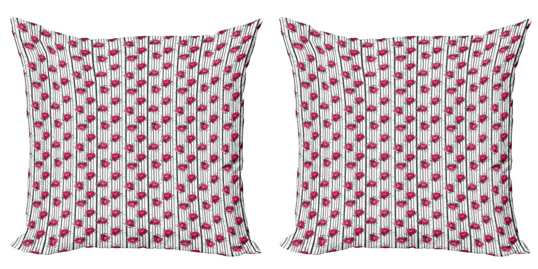 Kissenbezüge Modern Accent Doppelseitiger Digitaldruck, Abakuhaus (2 Stück), Rosen Blumenstrauß mit Knospen auf Streifen