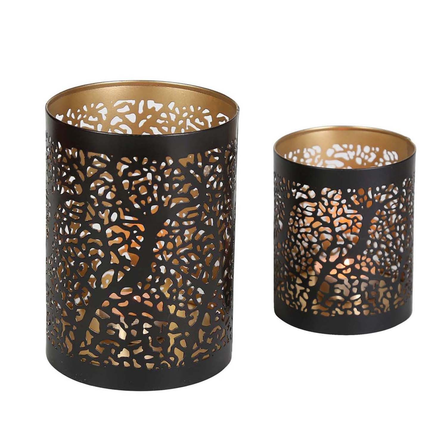 Casa Moro Windlicht Orientalischer Kerzenhalter Ancona 2er Set rund innen  Gold außen schwarz, Marokkanische Teelichthalter wie aus 1001 Nacht,  Tisch-Deko Windlicht Weihnachten, IRL80