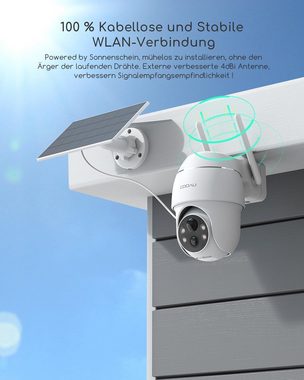 COOAU 5MP Überwachungskamera Aussen mit Solarpanel 4dBi Kamera Überwachung Überwachungskamera (Aussen, Außenbereich, Akku WLAN Outdoor Kamera mit H.265-Videokomprimierung, 1-tlg., 4 Spotlight,SDCard/Cloud-Speicher,2.4GHz WLAN, Intelligente PlR- Menschenerkennung, 360° Betrachtungswinkel)