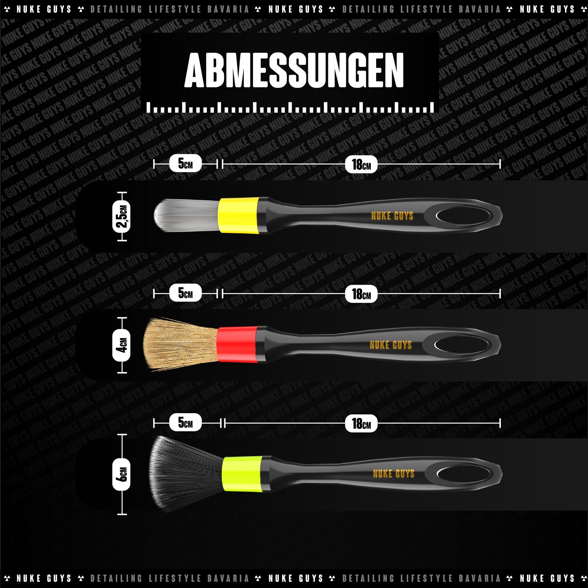 Nuke Guys Autowaschbürste Reinigungspinsel Auto Nuke Guys Interior Brush Set, Auto Innenraumreinigung, (3-tlg), Detailing Pinsel - Innenraum Pinselset