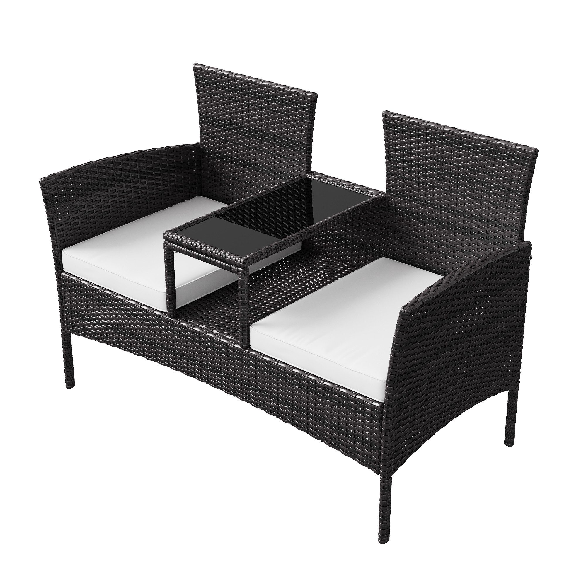 FUROKOY Loungesofa 2-Sitzer Garten sessel mit kleiner Tisch und 2 weiße Auf günstig online kaufen