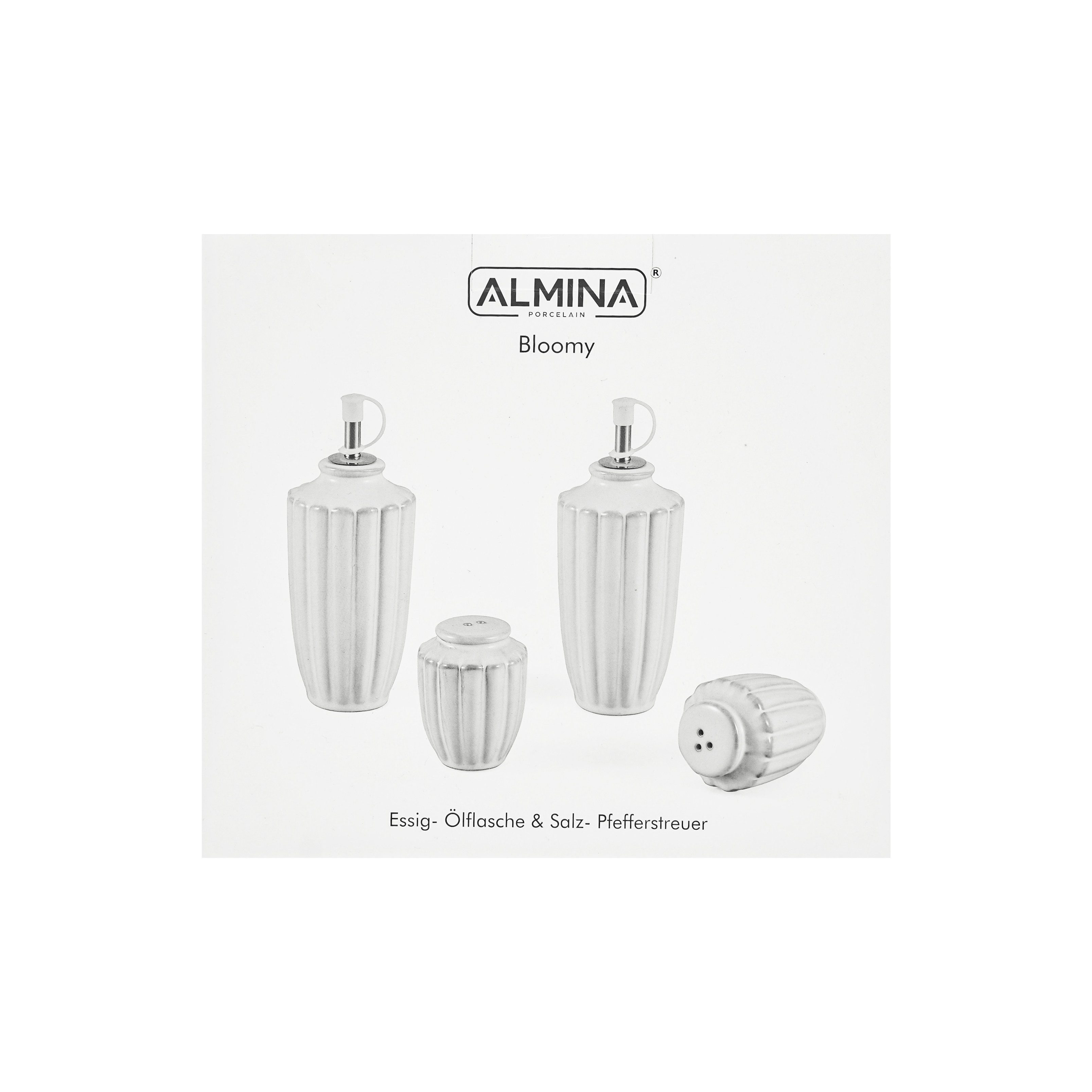 Almina Menage-Set Bloomy Essig- & Ölflaschen Set mit Salz- und Pfefferstreuern, (4-tlg) – Bild 5 von 5