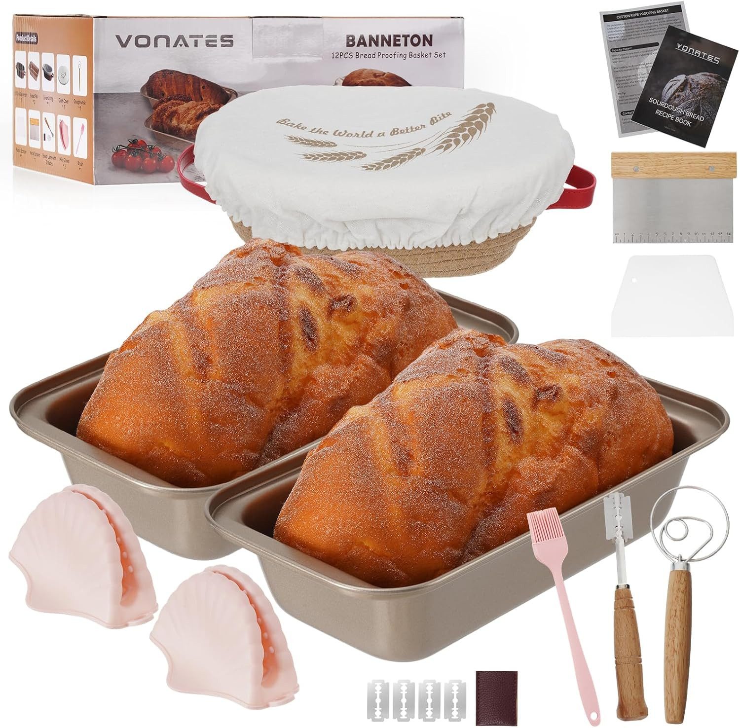 MECO Gärkorb 9tlg Rechteckige Brotformen Oval Gärkörbchen 25cm Set, und Backen Zubehör für Zuhause