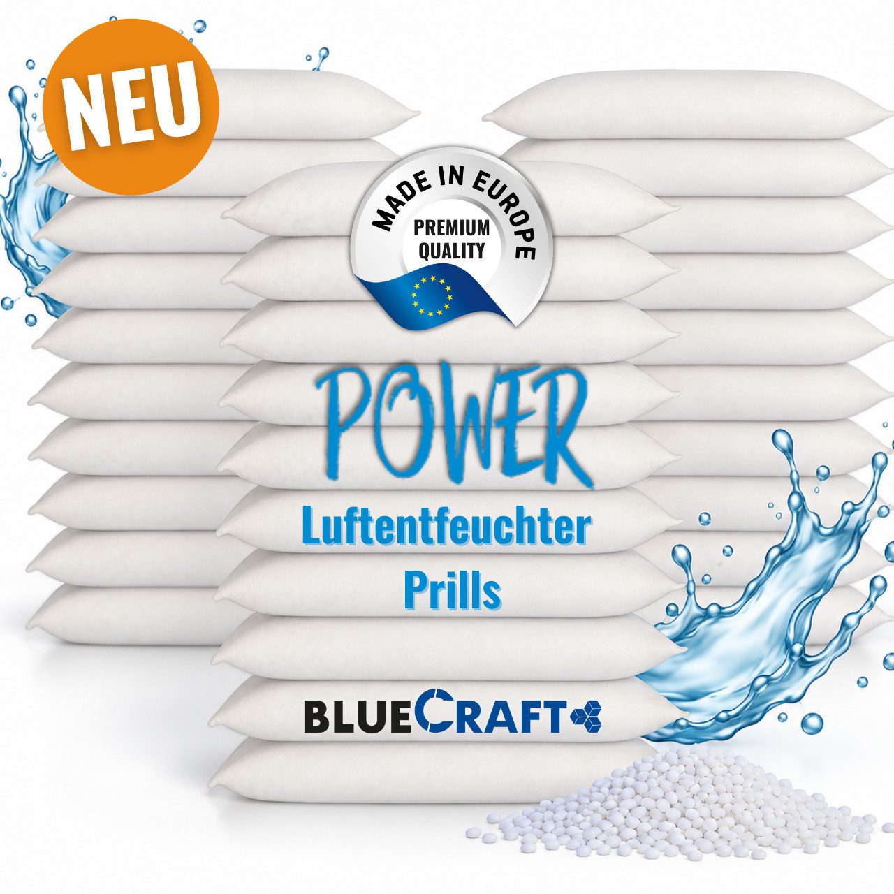 BlueCraft Luftentfeuchter-Nachfüllpack 30x 1kg Prills im Vliesbeutel für Granulat Box ohne Strom Nachfüller, für Granulat Box, für Zuhause Schlafzimmer Wohnung Nachfüllbeutel gegen Schimmel