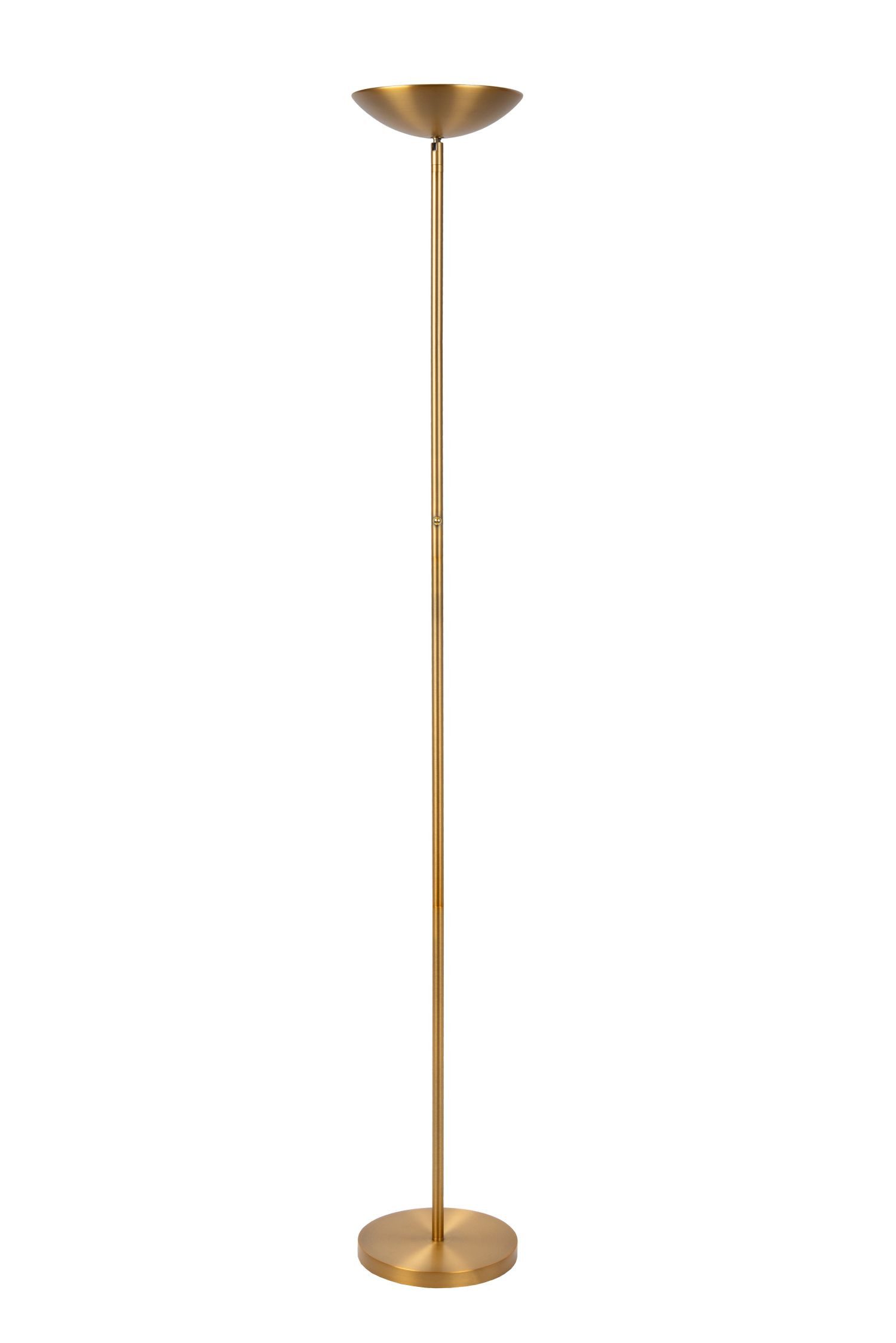 Licht-Erlebnisse Stehlampe SOTUL, LED fest integriert, Warmweiß, Metall LED Dimmer 180 cm hoch in Messing 3000 K warmweiß 2200 lm