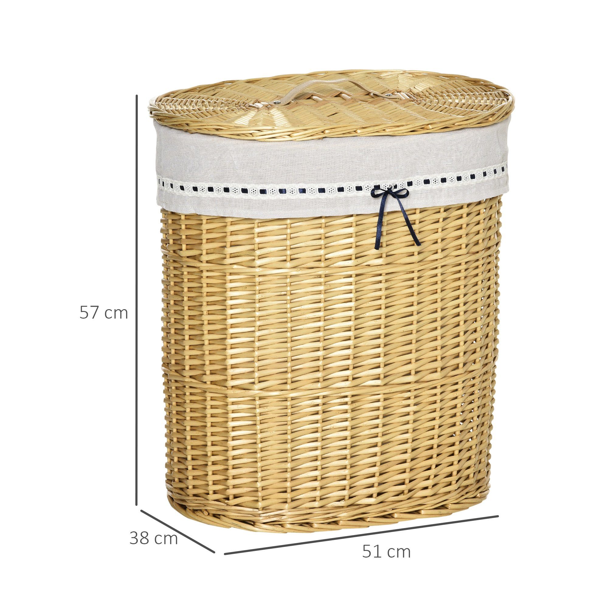 HOMCOM Wäschekorb Wäschesammler mit Deckel, mit Griff, Laundry Baskets (Wäschesammler, 1 St., Wäschebox), aus Weide, Natur 100L 51 x 38 x 57 cm