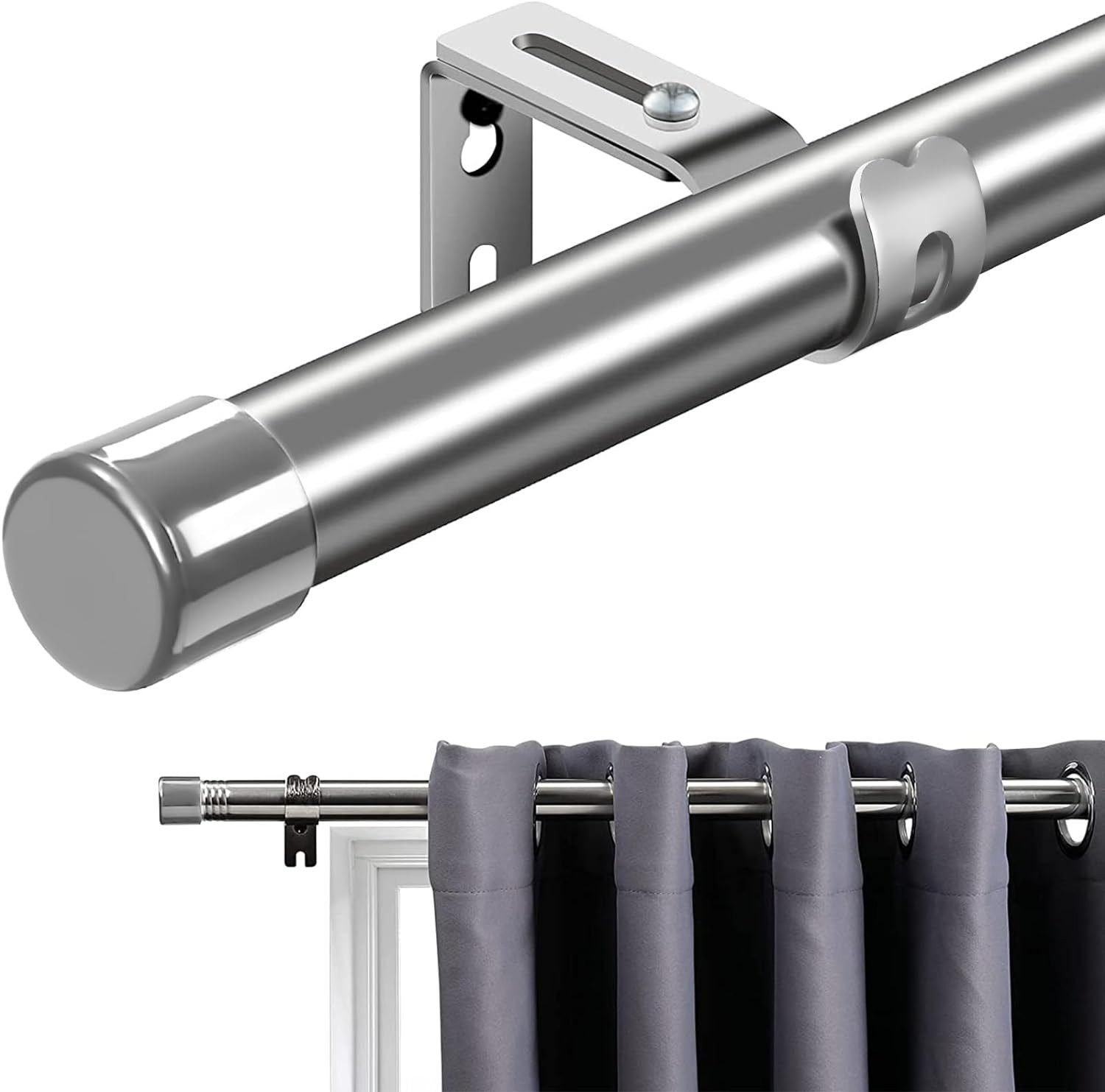 Gardinenstange Gardinenstangen Knappenknäufe Edelstahl 76-198 cm günstig online kaufen