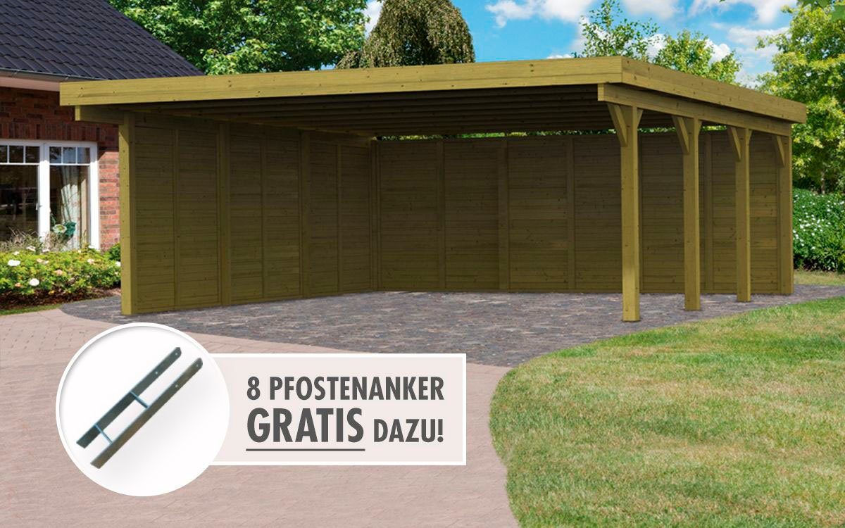 Karibu Doppelcarport Classic 2, BxT: 598x670 cm, 206 cm Einfahrtshöhe, (Set), mit Rückwand und 3 Seitenwänden