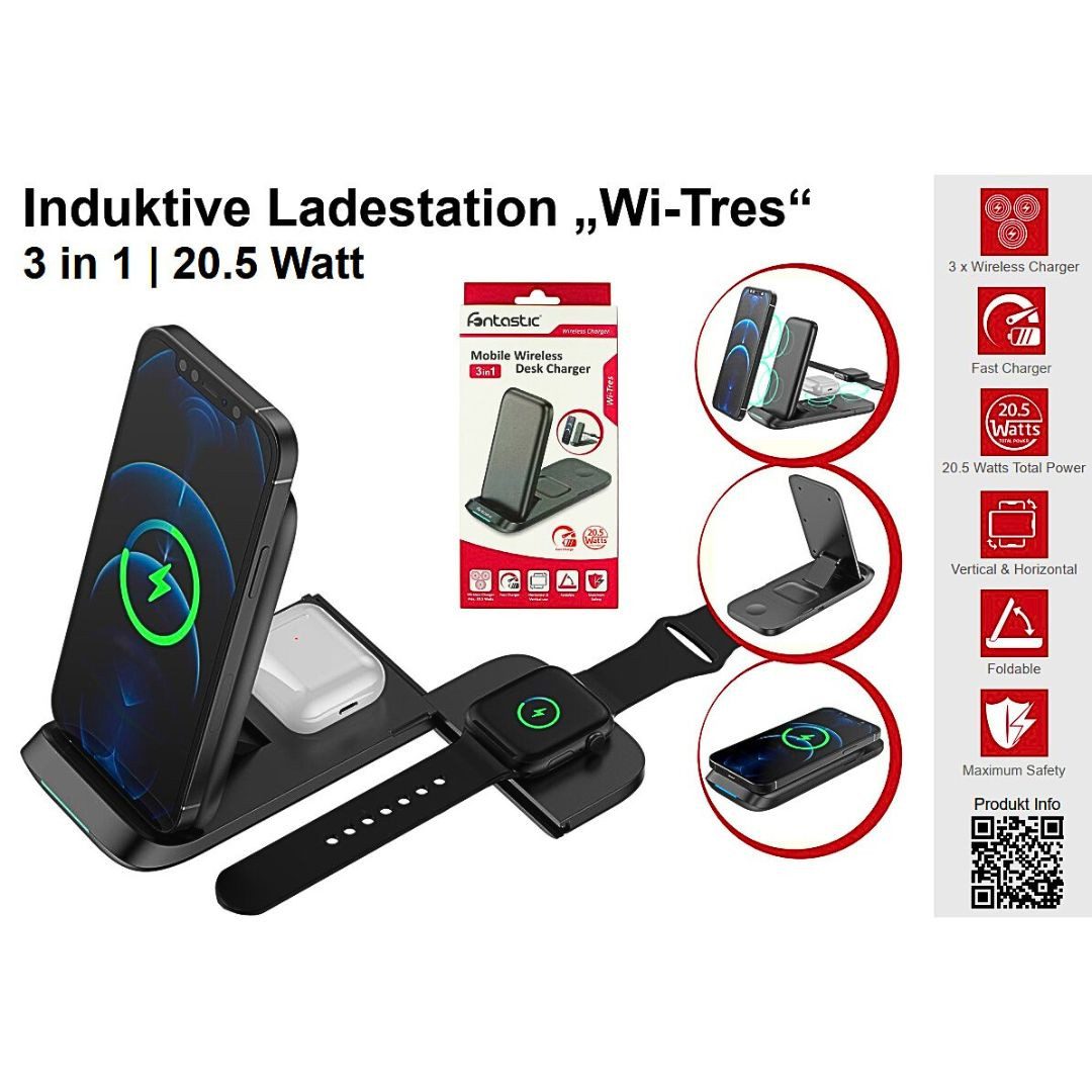 fontastic 3in1 Induktive Ladestation,15W Induktions-Ladegerät (Geräte mit PD)