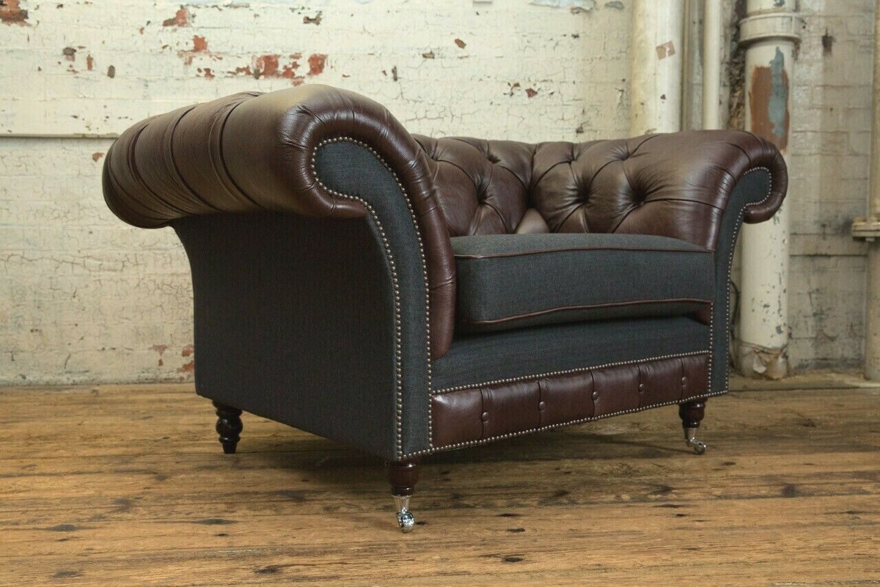 JVmoebel Chesterfield-Sessel Brauner Echtleder-Sessel im klassischen Chesterfield-Design (Packung, Relaxsessel), Made in Europa