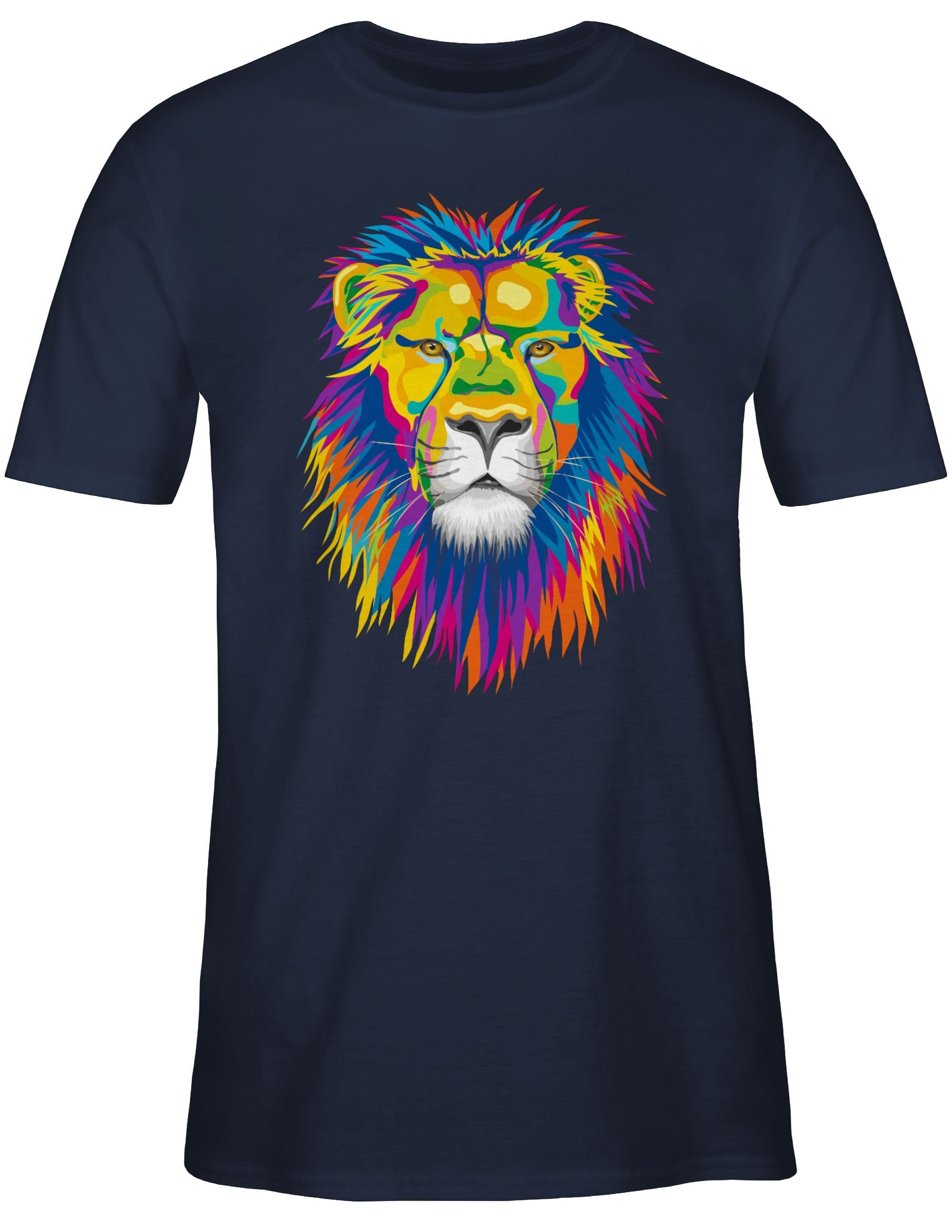 Blau Lion Dschungel T-Shirt Shirtracer Deko 01 Navy Wildnis Löwe