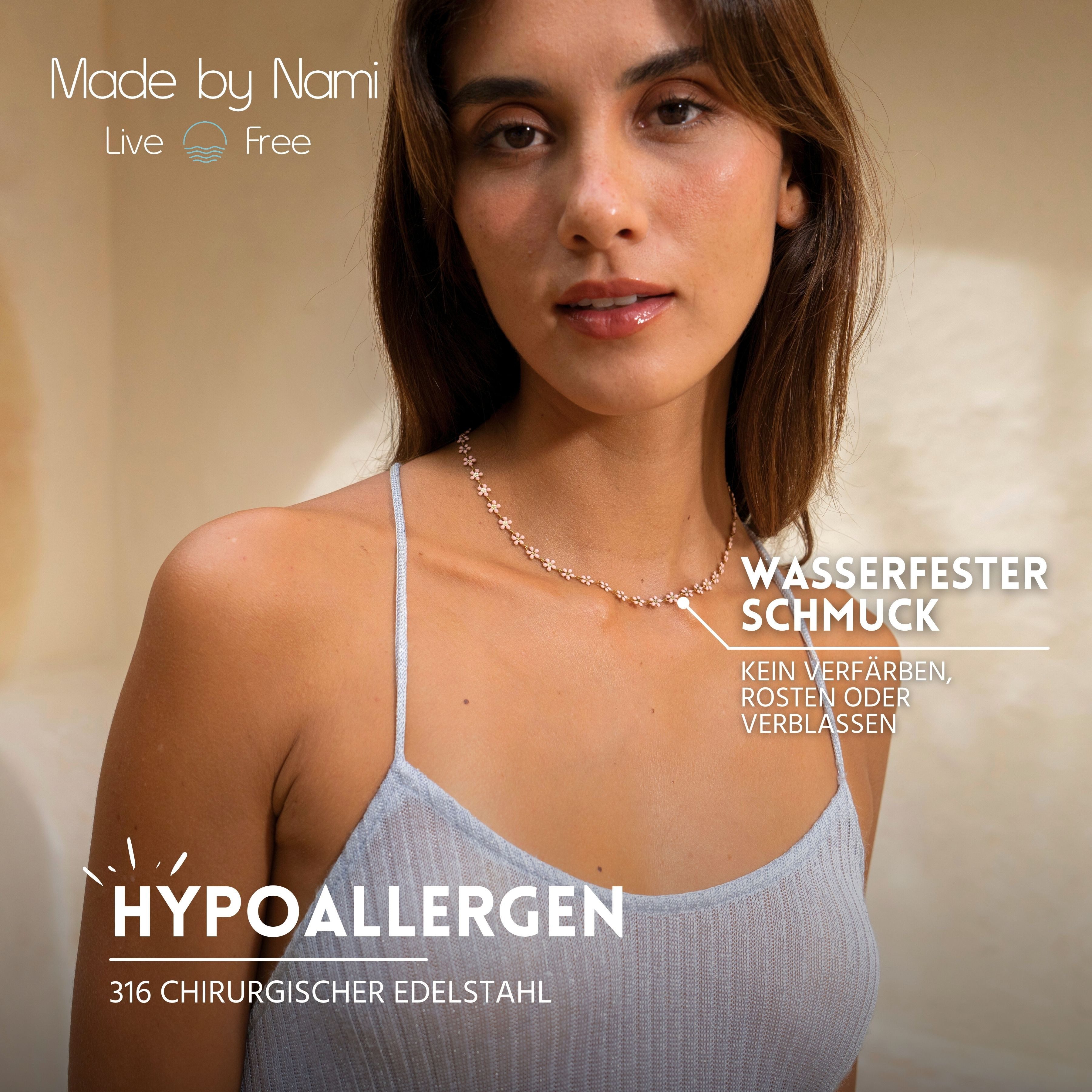 Made by Nami Edelstahlkette Gänseblümchen Damen Gold Blumenkette aus Chirur günstig online kaufen