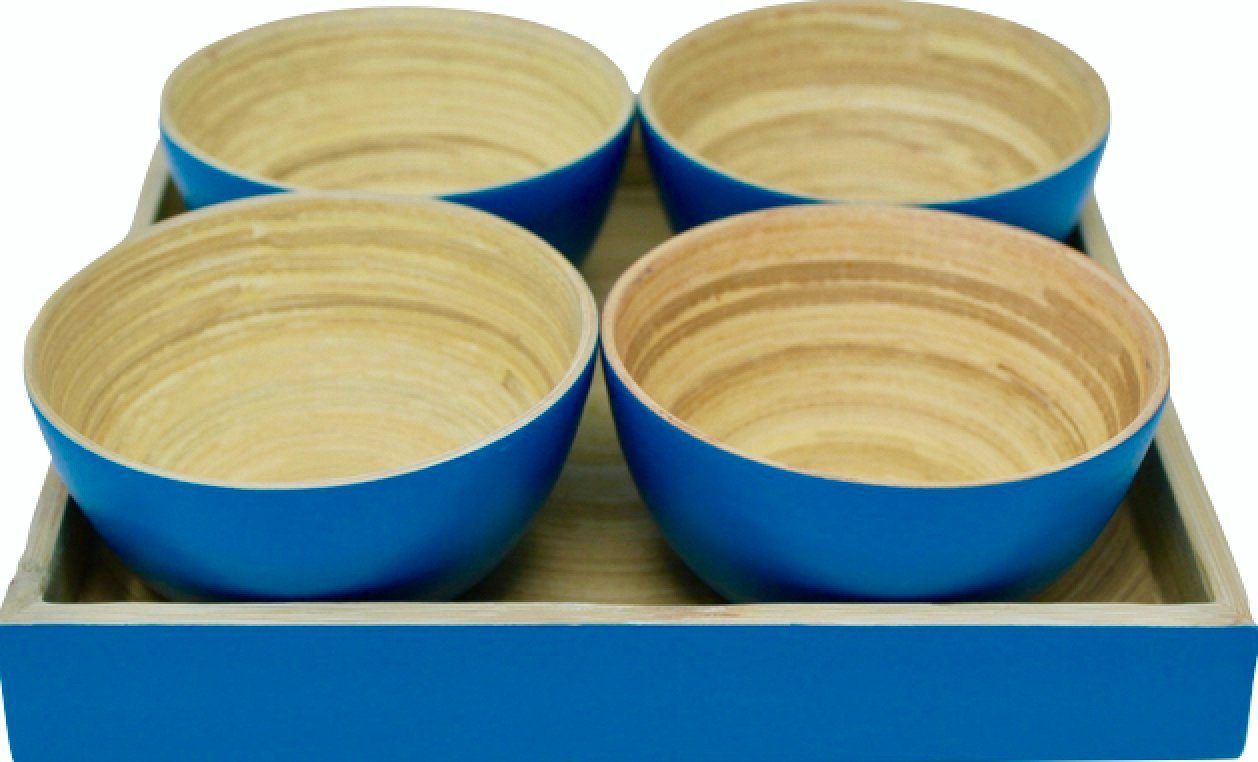 KeMar Kitchenware Snackschale Snackschale mit Tablett, Bambus, (5-tlg), Als Holzleim verwenden wir zu 100% natürlichen Kaseinleim. Petrol Blau