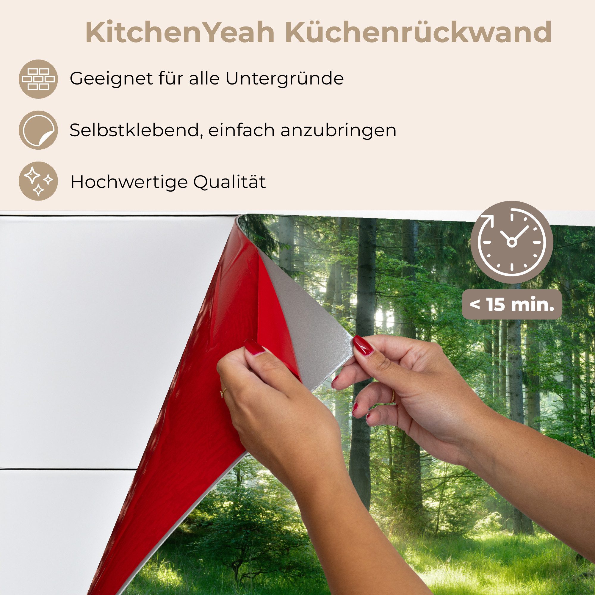 KitchenYeah Küchenrückwand selbstklebend Natur - Bäume - Wald - Grün - Sonne - Gras - Pflanzen, (1-tlg), Spritzschutz, Küche, Rückwand, Küchenwand, Küchenfront, – Bild 5 von 5