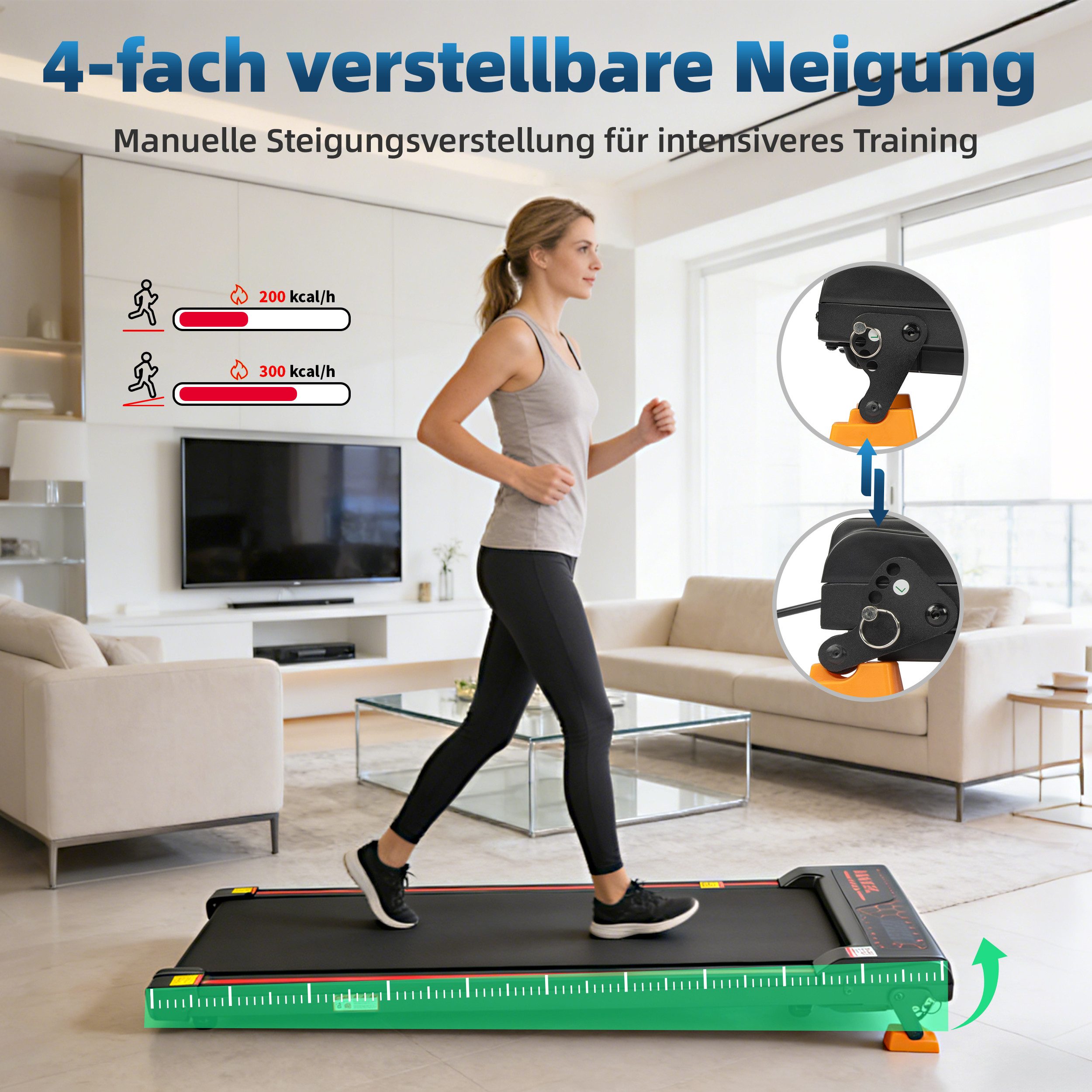 Vankel Laufband Walking Pad, Laufband klein für zur hause, 1–6 km/h, bis 110 kg (mit App, Bluetooth, WLAN, LED-Display & Fernbedienung), mit Steigung 6%, leise(Noise<45db) und kompakt