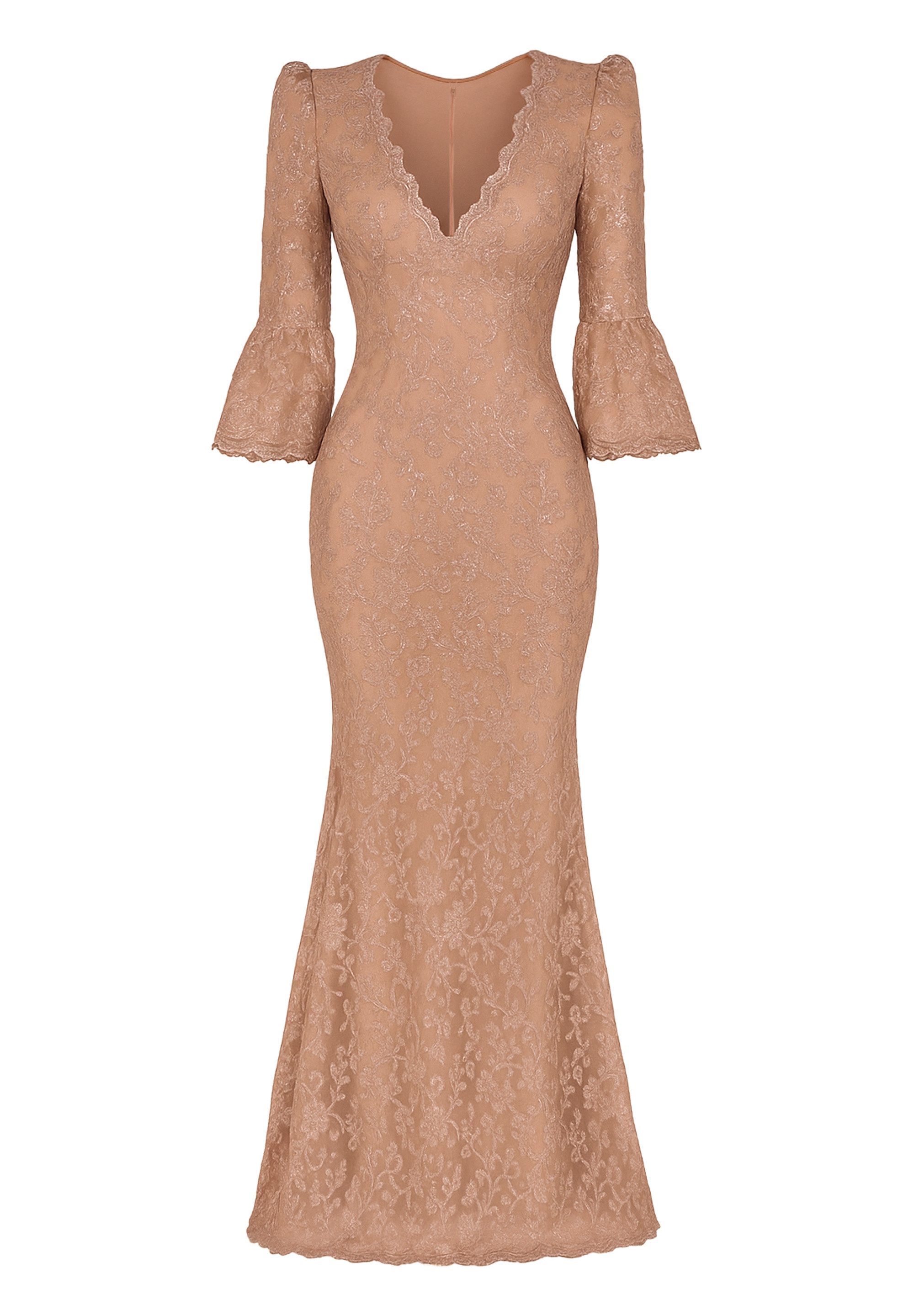 Goddiva Maxikleid Scalloped Lace Maxi Dress Spitzenstoff, V-Ausschnitt, 3/4 günstig online kaufen