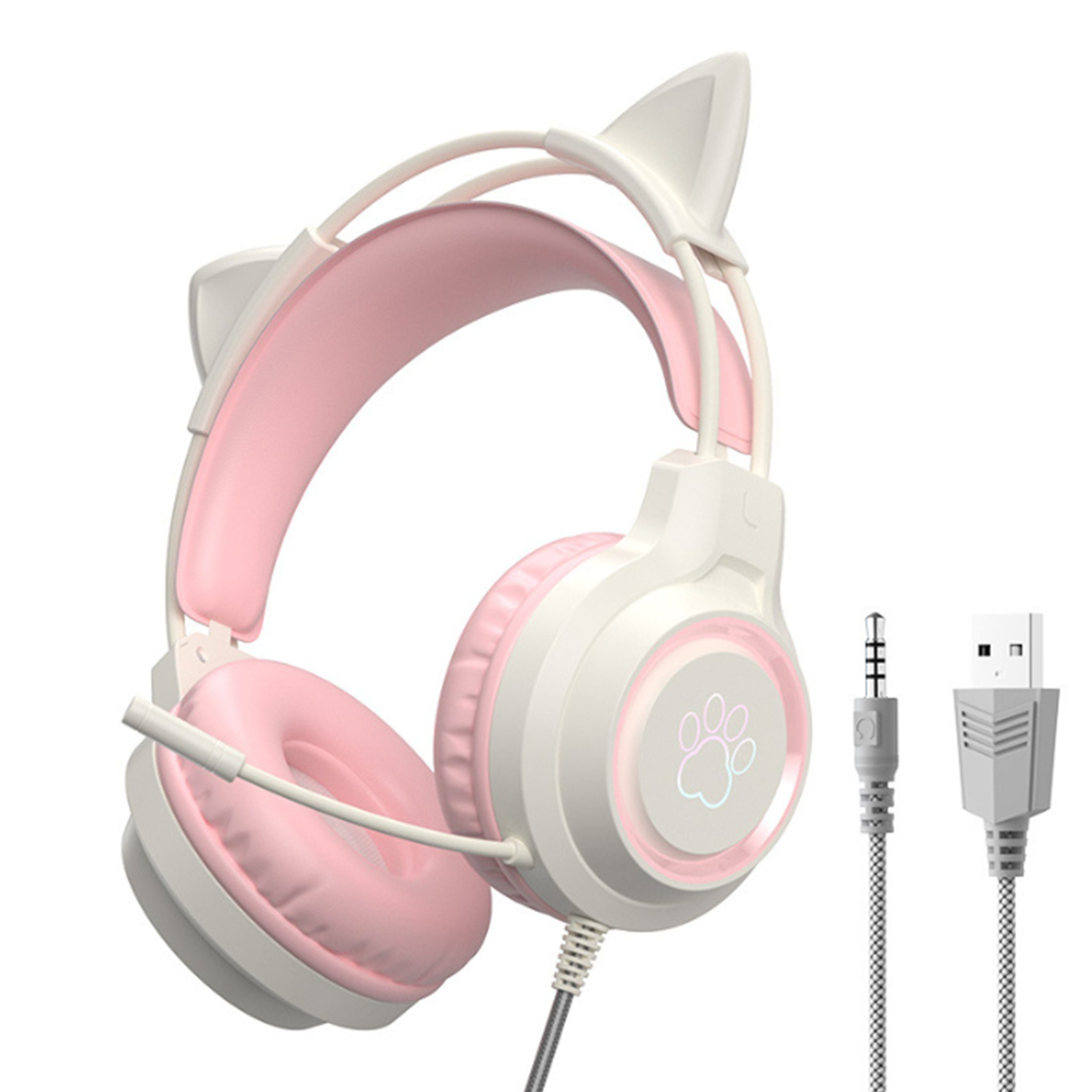 KINSI Headset,Gaming-Headset mit Katzenohren,Geräuschunterdrückung Over-Ear-Kopfhörer Rosa