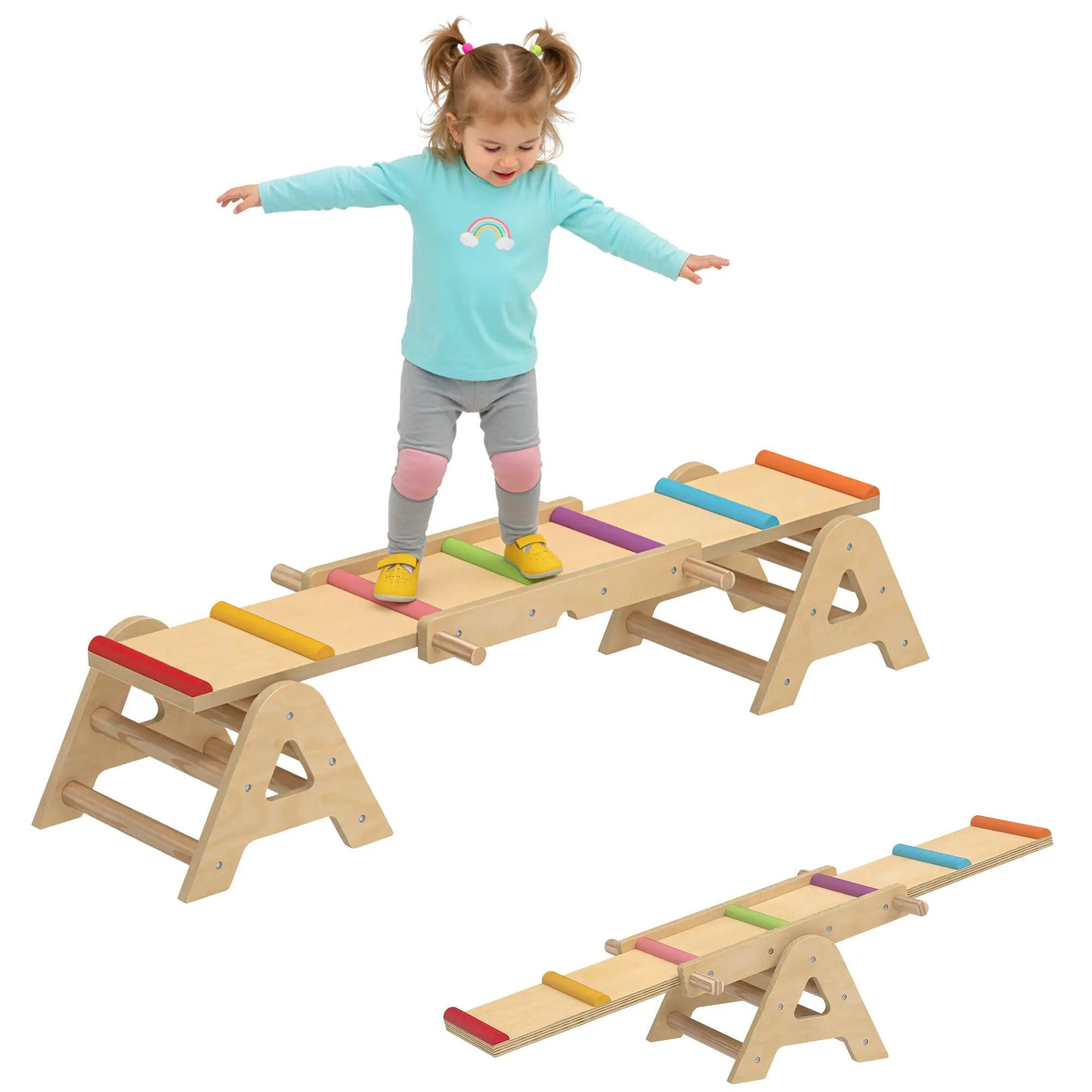 BlingBin Balancetrainer 2 In 1 Balance Wippe Kinder Schwebebalken aus Holz Schaukelwippe, Balance Board für drinnen und draußen, Equilibrium für Kinder