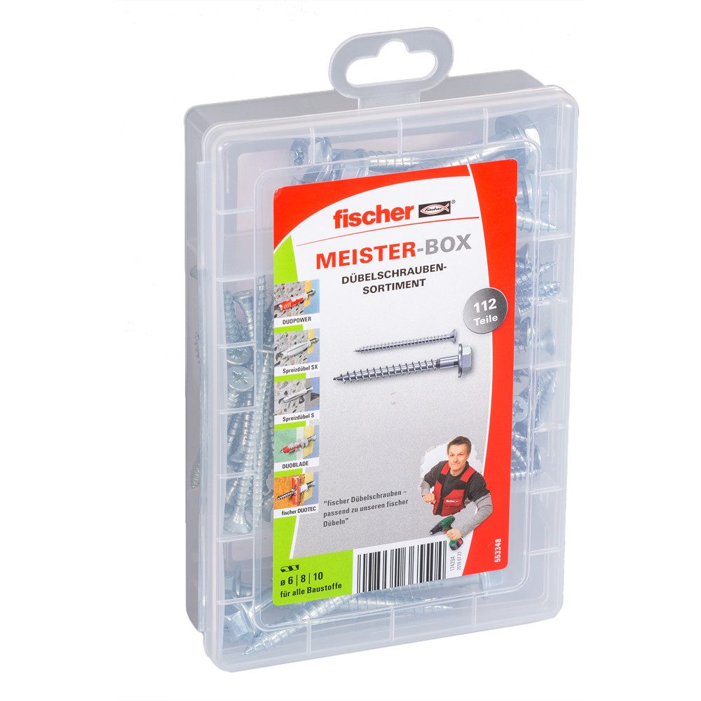 fischer Schrauben- und Dübel-Set MEISTERBOX Dübelschrauben-Sortiment, (112 St)