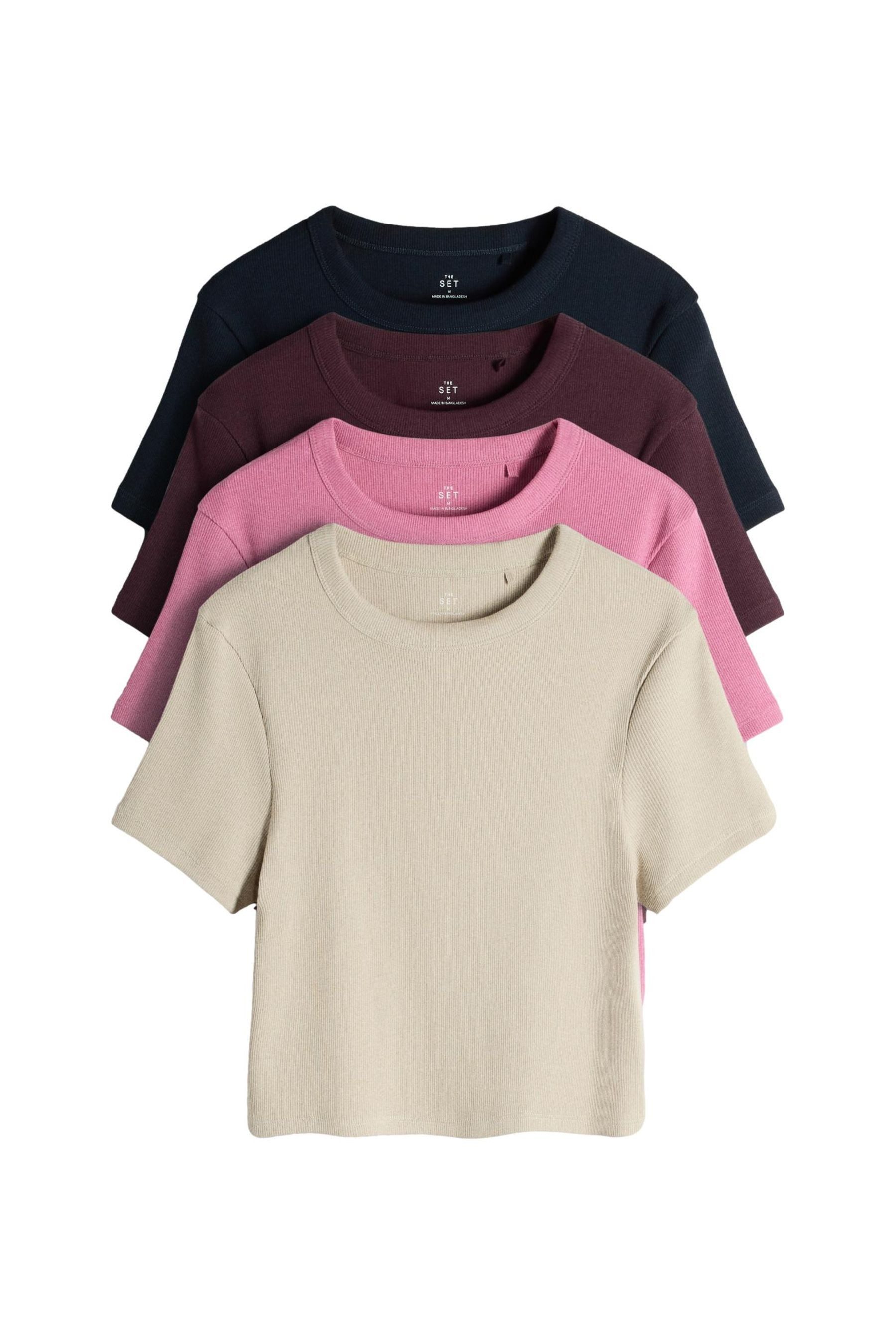 The Set T-Shirt 4er-Pack The Set Gerippte, enge Cropped-T-Shirts (4-tlg)