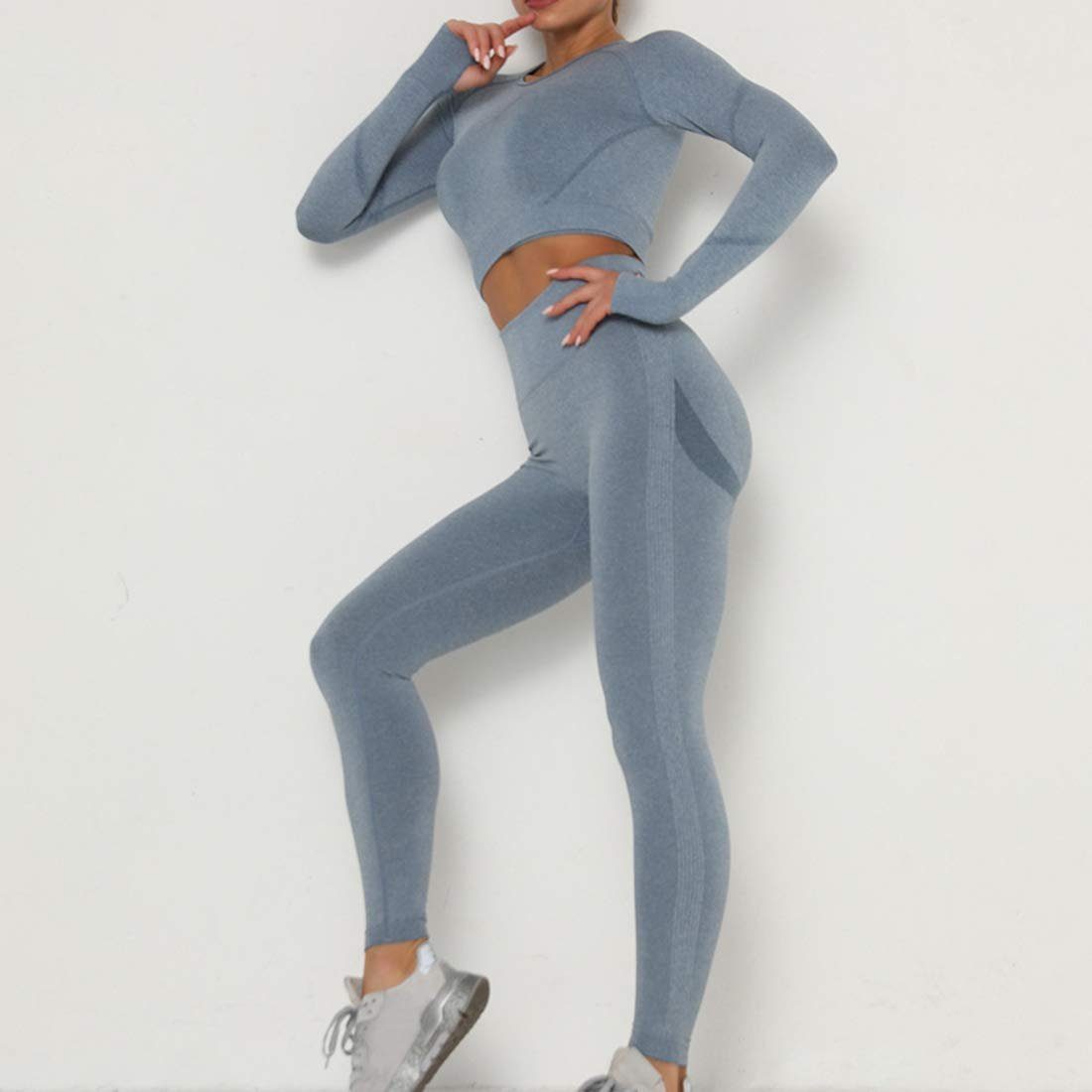MUYOGRT Damen Sportanzug Trainingsanzug Jogginganzug Sport Sets Yoga Outfit 2-teiliges Bekleidungssets Hosen und Crop Top Freizeitanzug Sportswear 