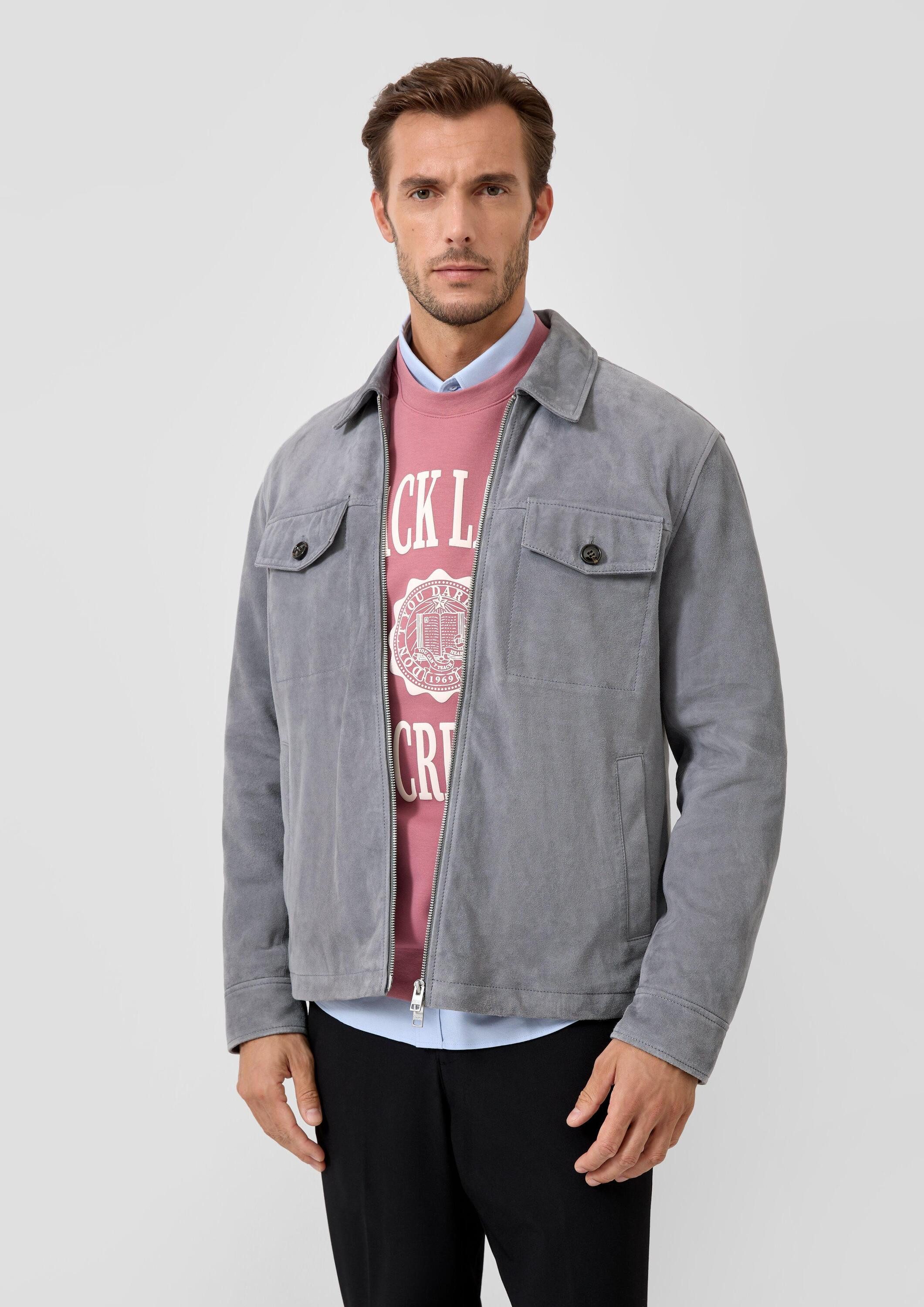 s.Oliver Funktionsjacke Outdoor-Jacke Softe Jacke mit aufgesetzten Brusttaschen aus 100% Leder