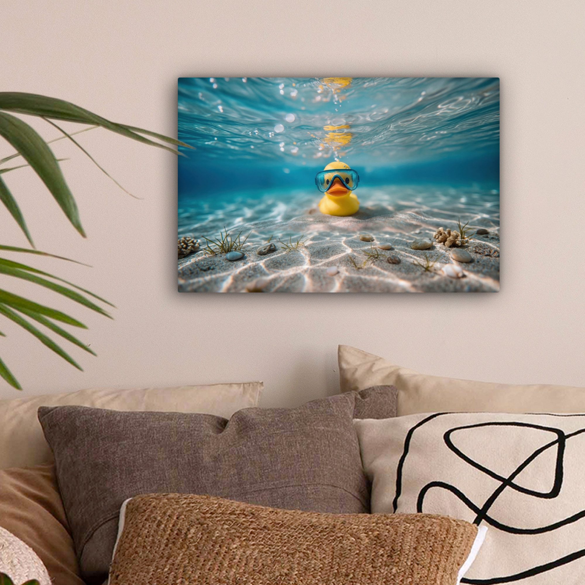 OneMillionCanvasses® Leinwandbild Schwimmbrille - Ente - Wasser, Fotodruck (1 St), Leinwand Bilder Klein, Wand Dekoration Aesthetic 30x20 cm