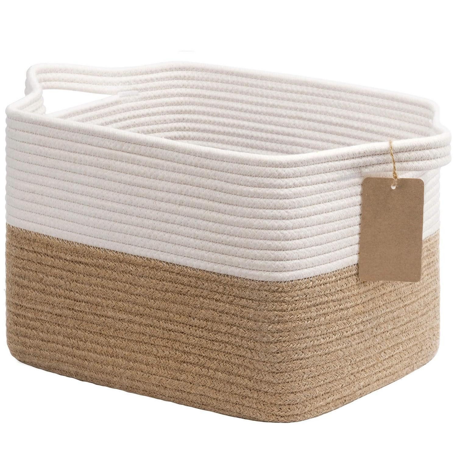 LuxusKollektion Aufbewahrungskorb Aufbewahrungskorb Jute geflochten 34x28x24cm Weiß (1 St)