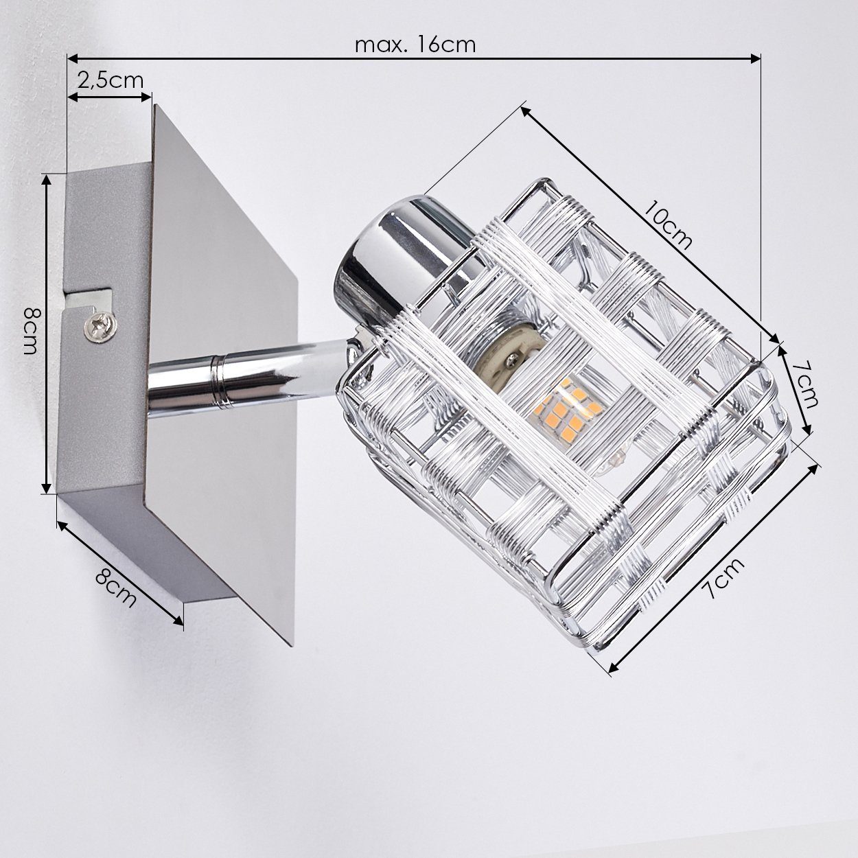 in verstellbarem Leuchtmittel, Wandleuchte Silberfarben/Chromfarben, an Lichteffekt aus G9, der Wandlampe Wand Schirm mit ohne »Pupafratta« mit Metall/Glas hofstein Echtglas,