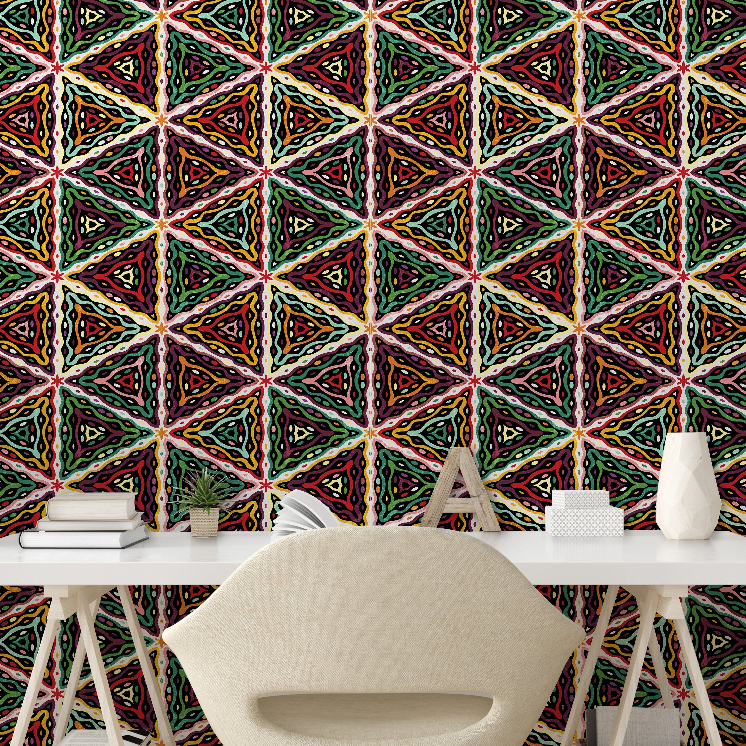 Abakuhaus Vinyltapete selbstklebendes Wohnzimmer Grunge-Mosaik Küchenakzent, afrikanisch Geometrisches