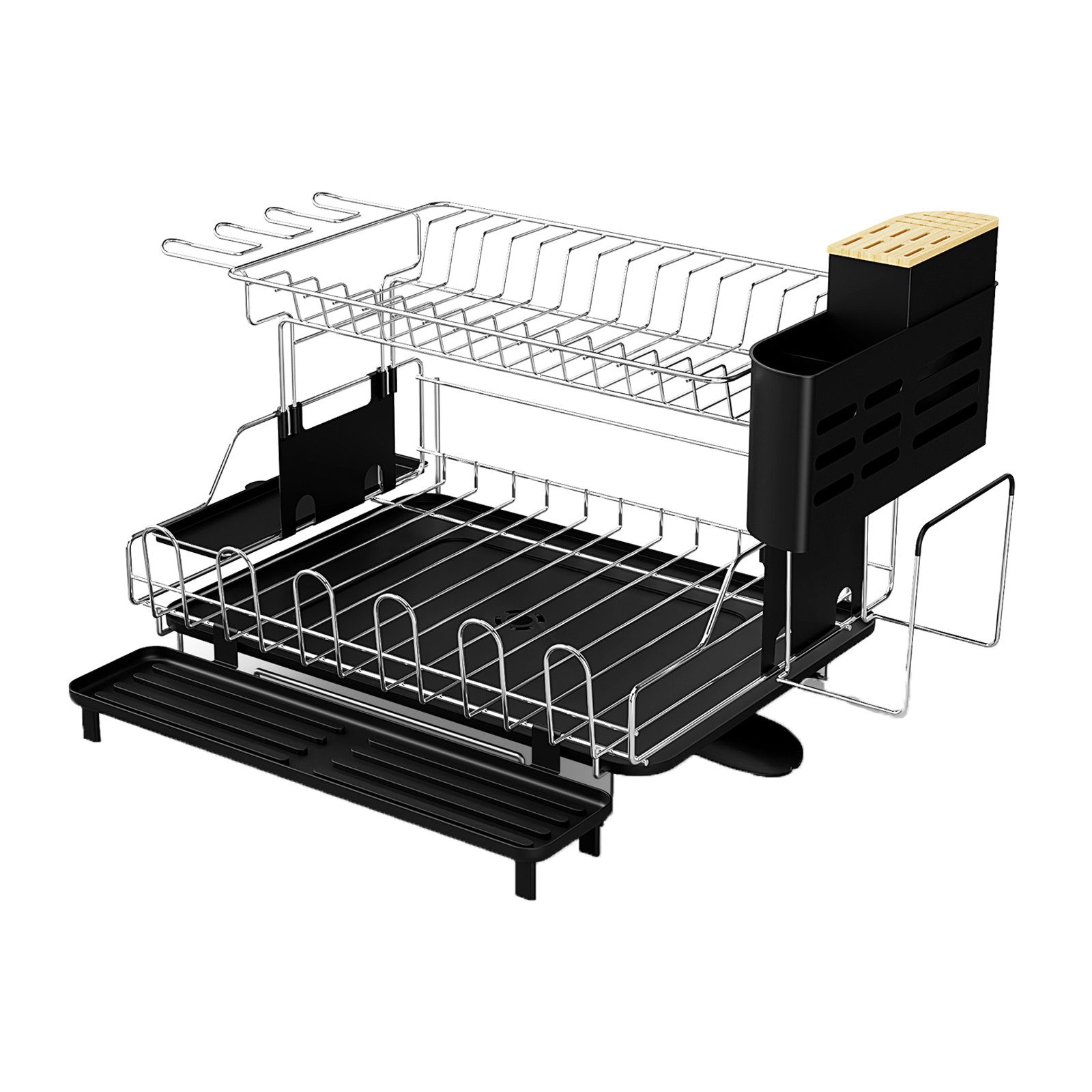 COSTWAY Geschirrständer, 2-tlg. abnehmbares Abtropfgestell mit Besteckhalter