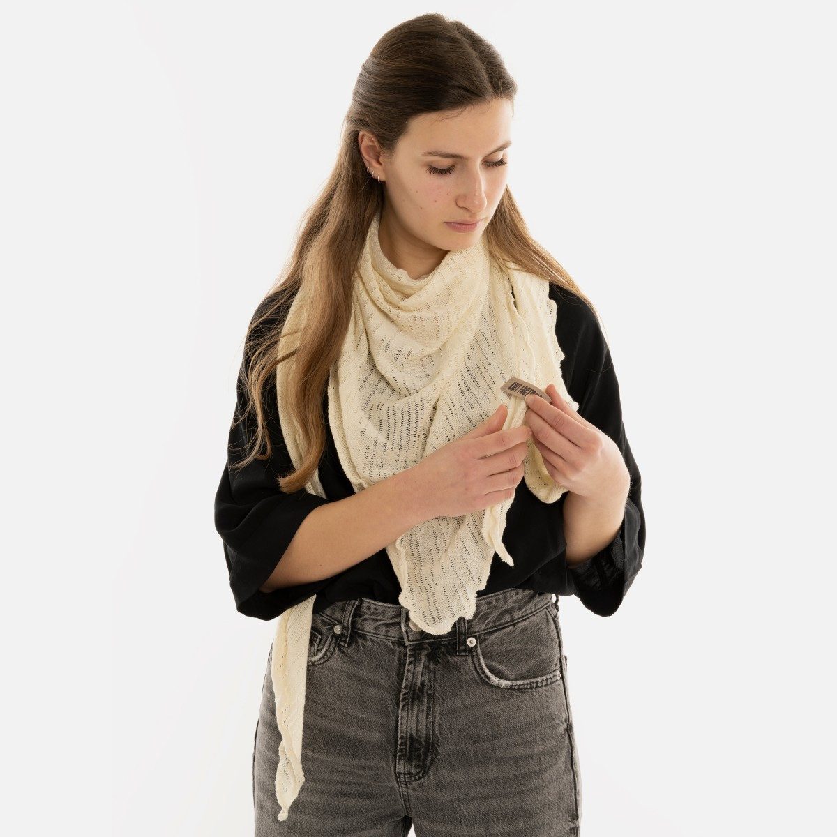 Knit Factory Strickschal Jose Dreieckstuch Beige 190x85 cm Gestreift, (Set, 1-St. Spar-Set), Schal Damen Herren set loop tücher schals winter Strick Mode herbst
