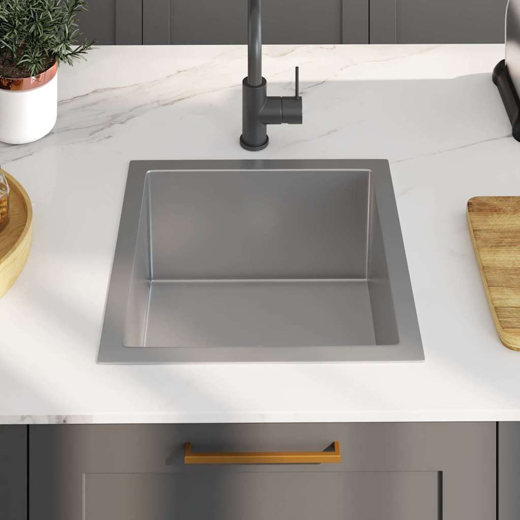 vidaXL Granitspüle Handgefertigte Küchenspüle Edelstahl, 44/44 cm – Bild 3 von 5