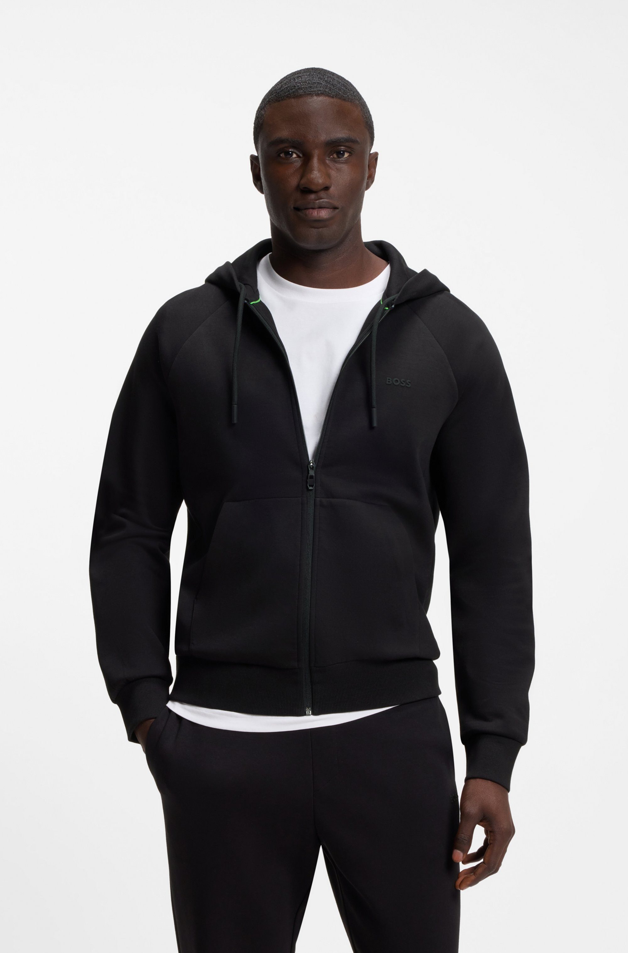 BOSS GREEN Kapuzensweatjacke Saggy Regular Fit, Kängurutasche, Baumwollmischung