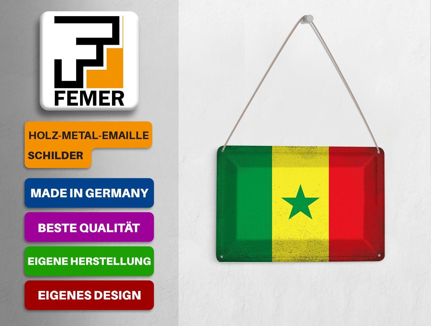 Femer GmbH Postkarte Flagge Senegal 14x10 cm Flag of Senegal Vintage, unfrankiert
