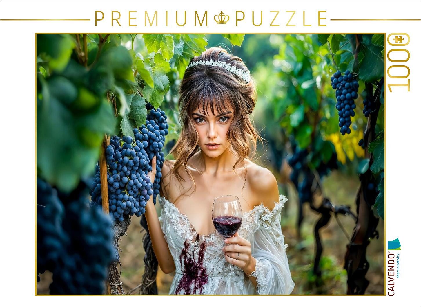 CALVENDO Puzzle CALVENDO Puzzle Braut mit Rotweinglas im Weinberg, 1000 Teile Lege-Gr, 1000 Puzzleteile