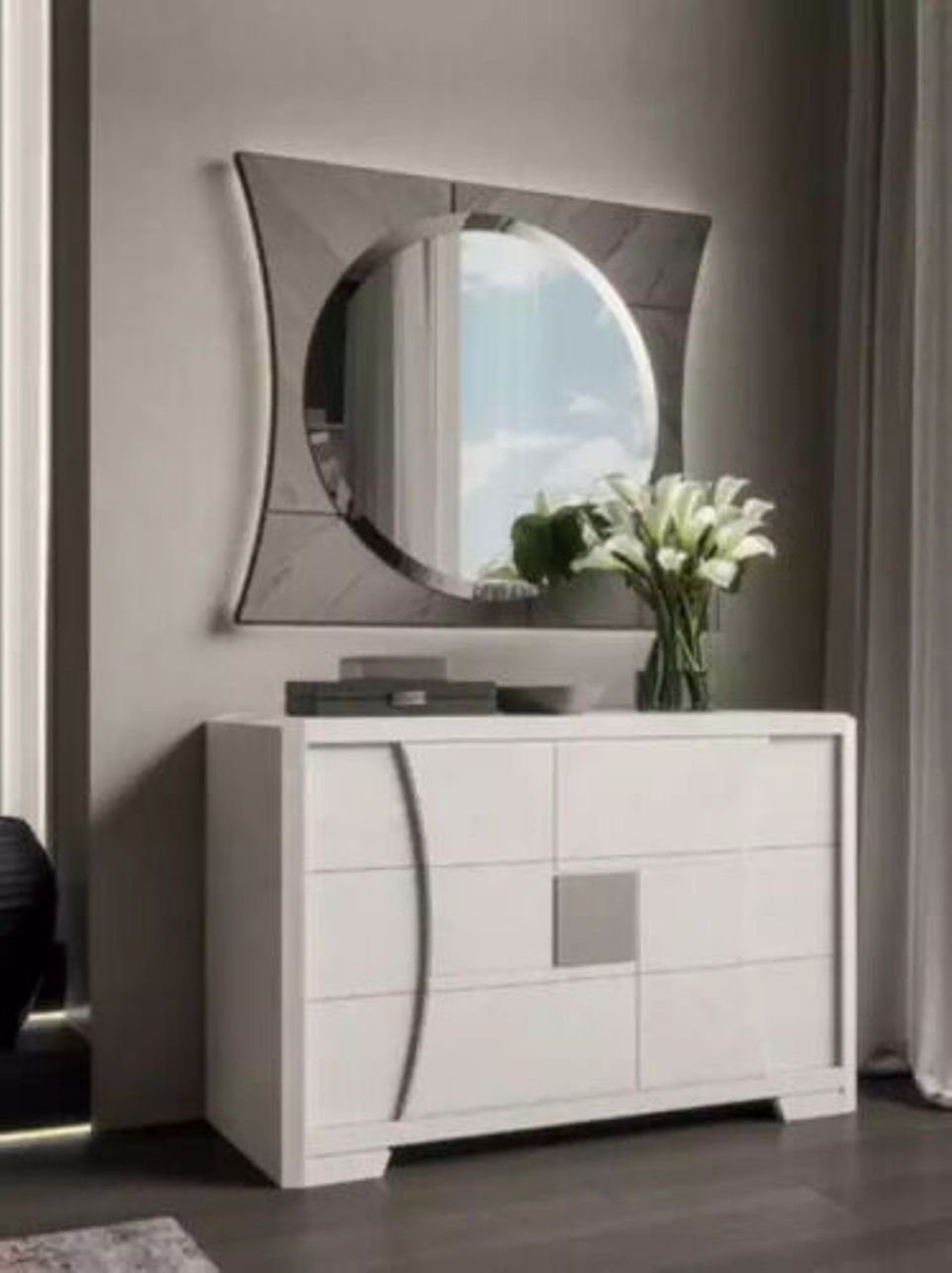 JVmoebel Kommode Weiß Kommode mit Spiegel Luxus Schlafzimmer Neu 2tlg. Set (2 St., Kommode + Spiegel), Made in Italy