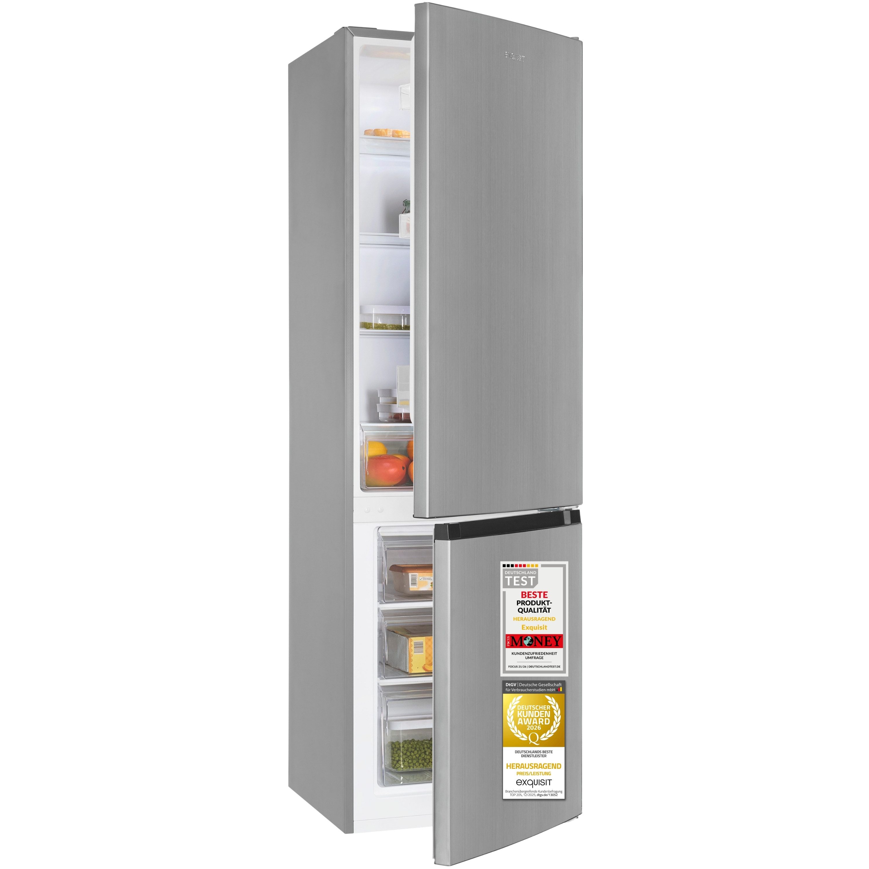 exquisit Kühl-/Gefrierkombination KGC5265-70-040D, 180 cm hoch, 54,5 cm breit, 262 l Nutzinhalt gesamt, 4 Sternefach, Energieklasse D