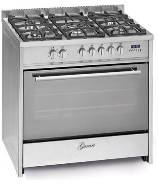 GURARI Gas-Standherd GCH G 910 X+Grillplatte, mit 1-fach-Teleskopauszug, Gas Standherd 90 cm, XXL Range Coocker,Gasgrill, WOK, Grillplatte